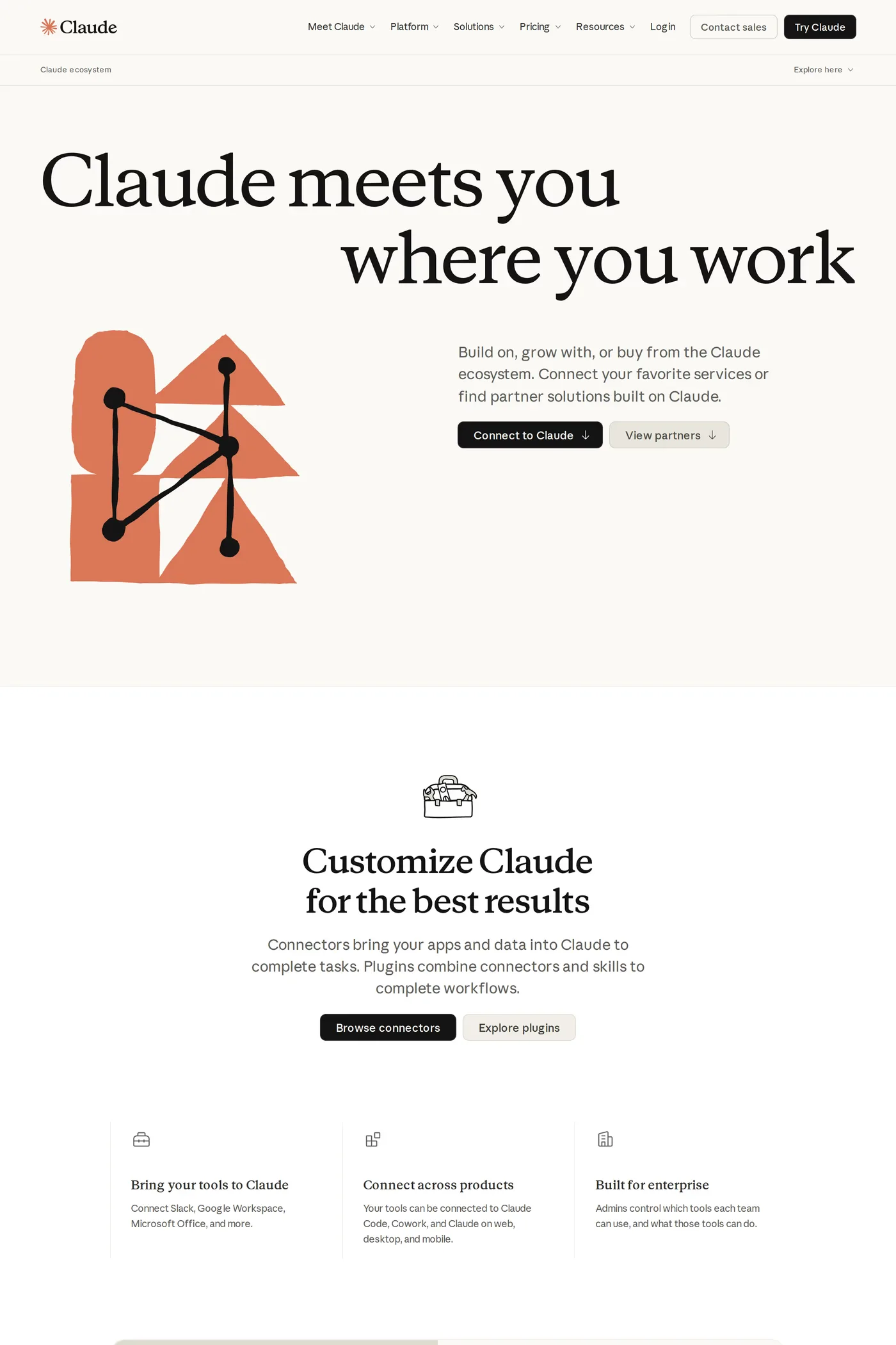 Claude — screenshot of the integrations page