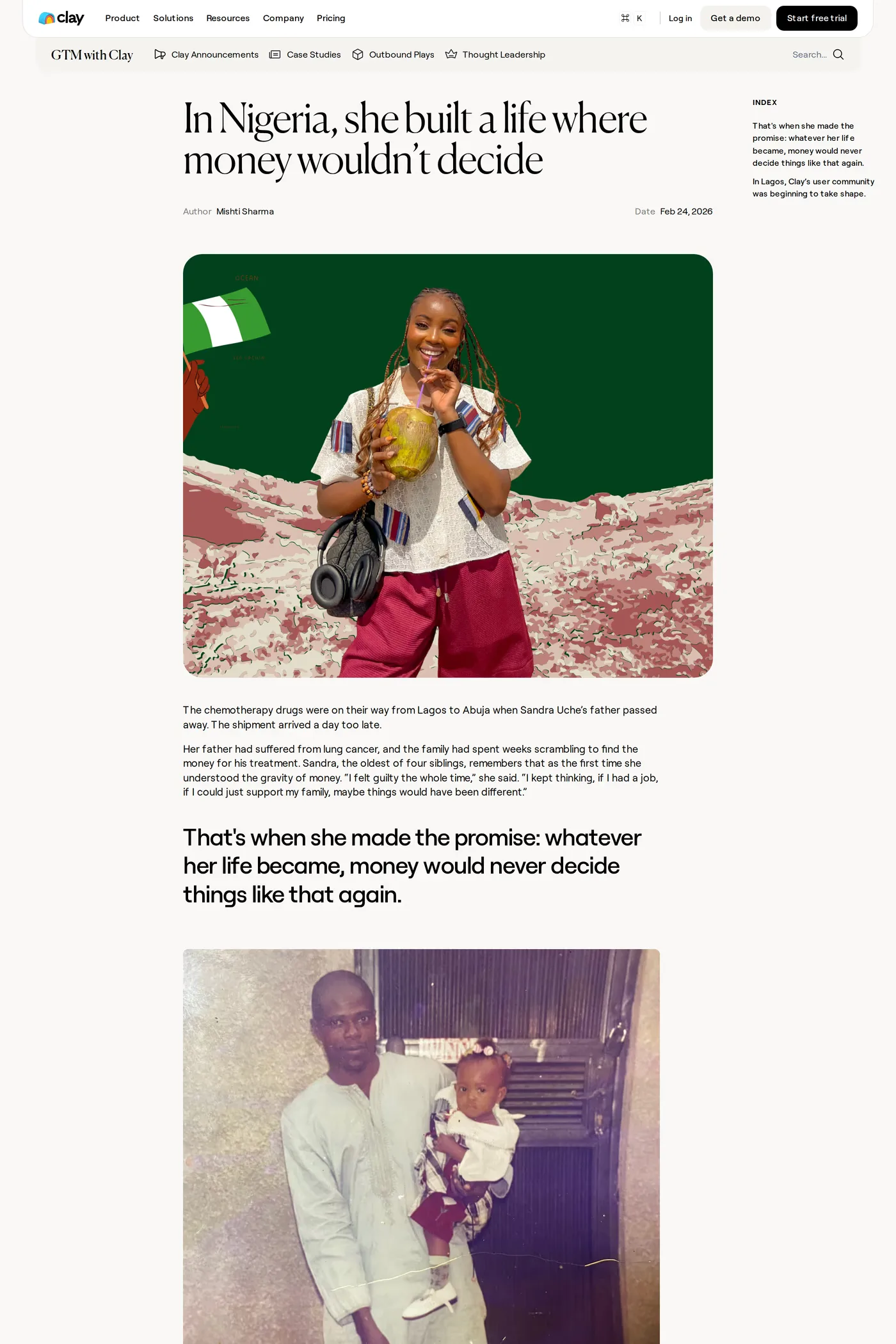 Clay — screenshot of the blog page