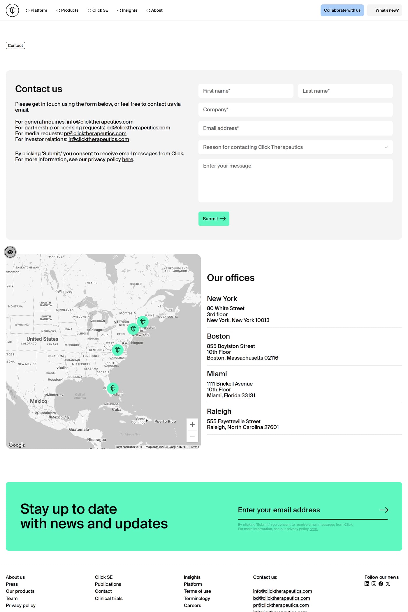 Click Therapeutics — screenshot of the contact page