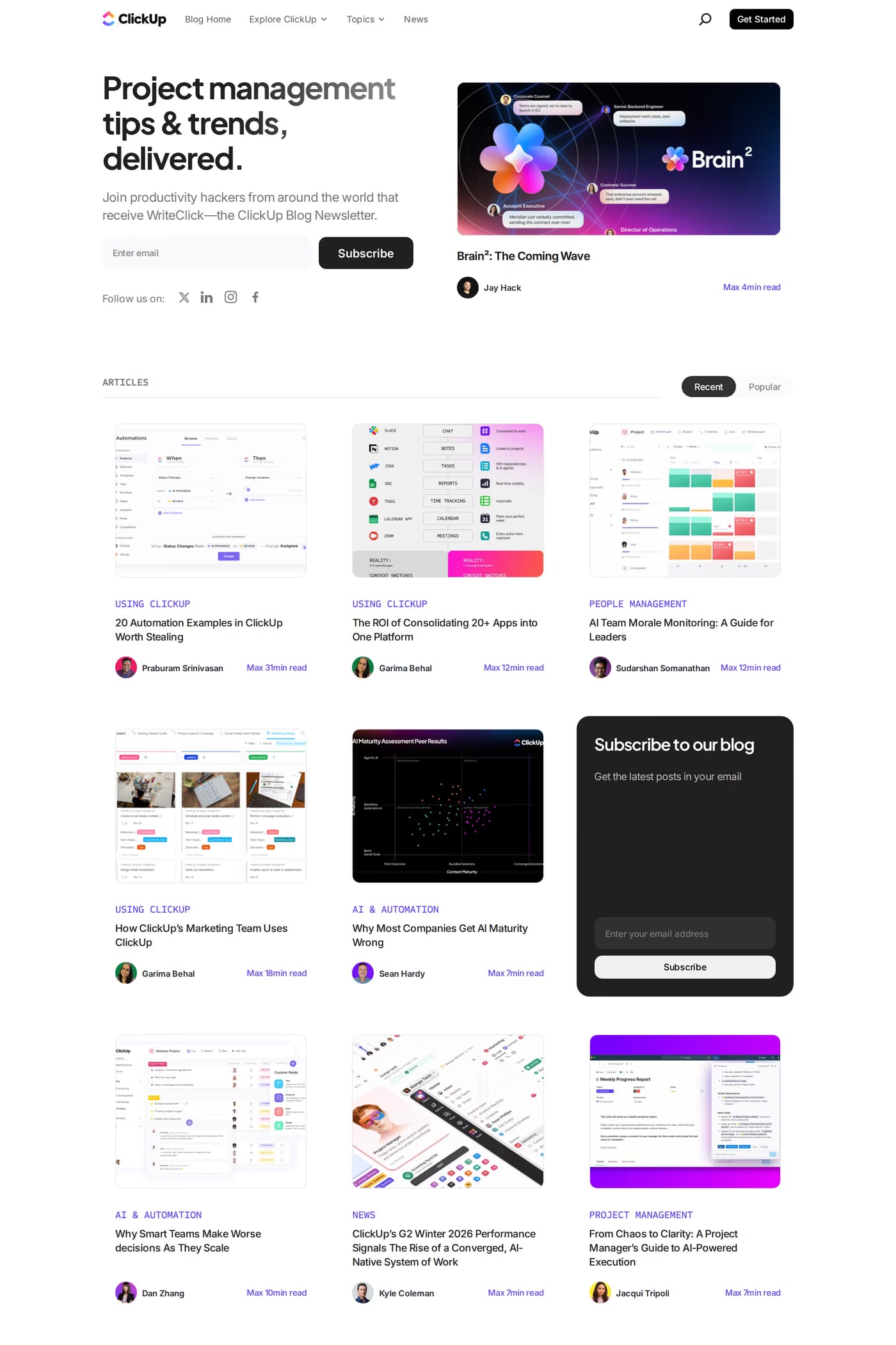 ClickUp — screenshot of the blog page