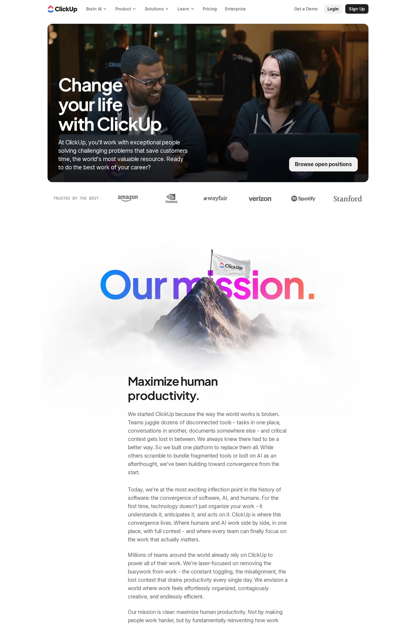 ClickUp — screenshot of the careers page