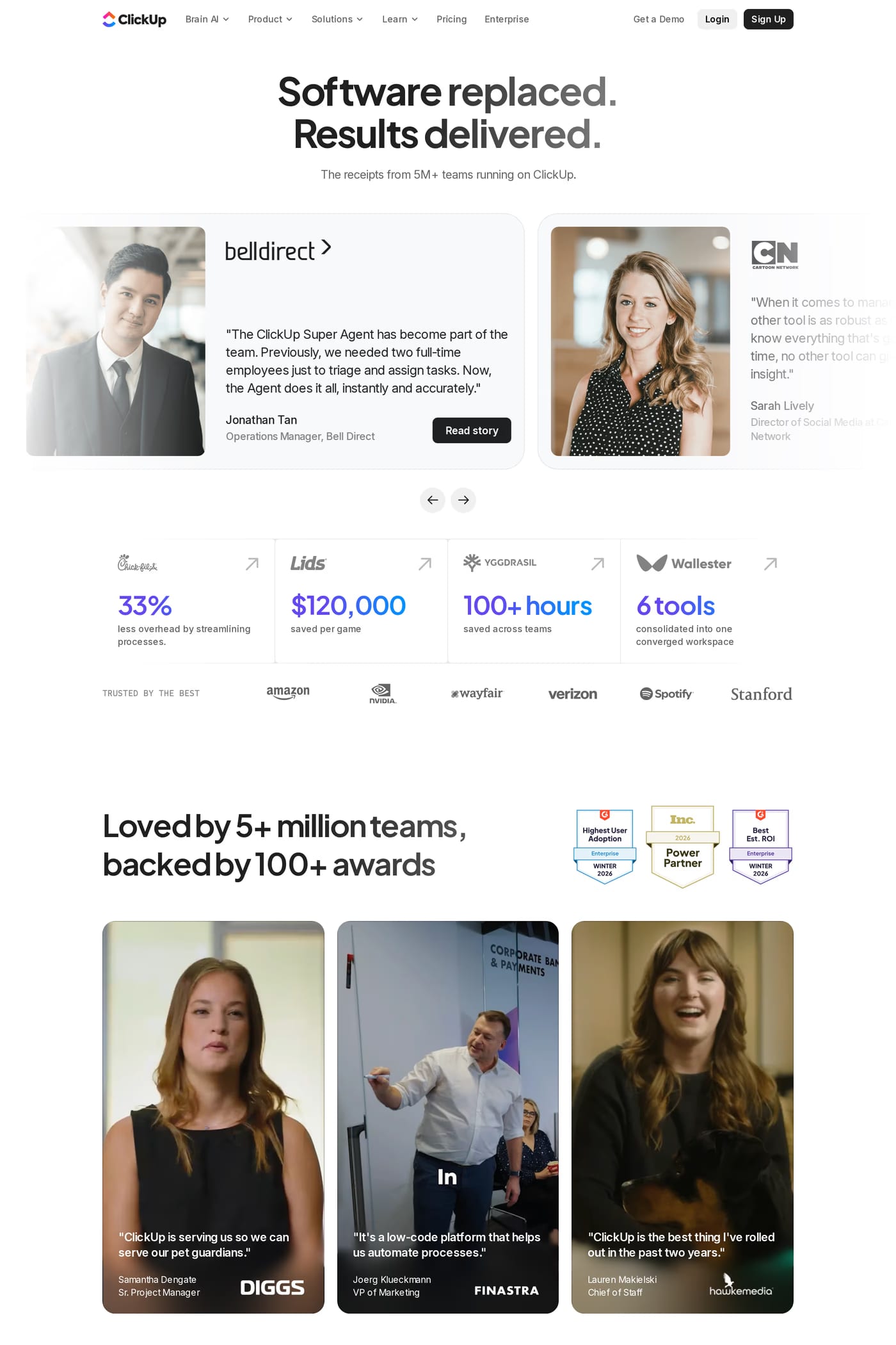 ClickUp — screenshot of the case studies page