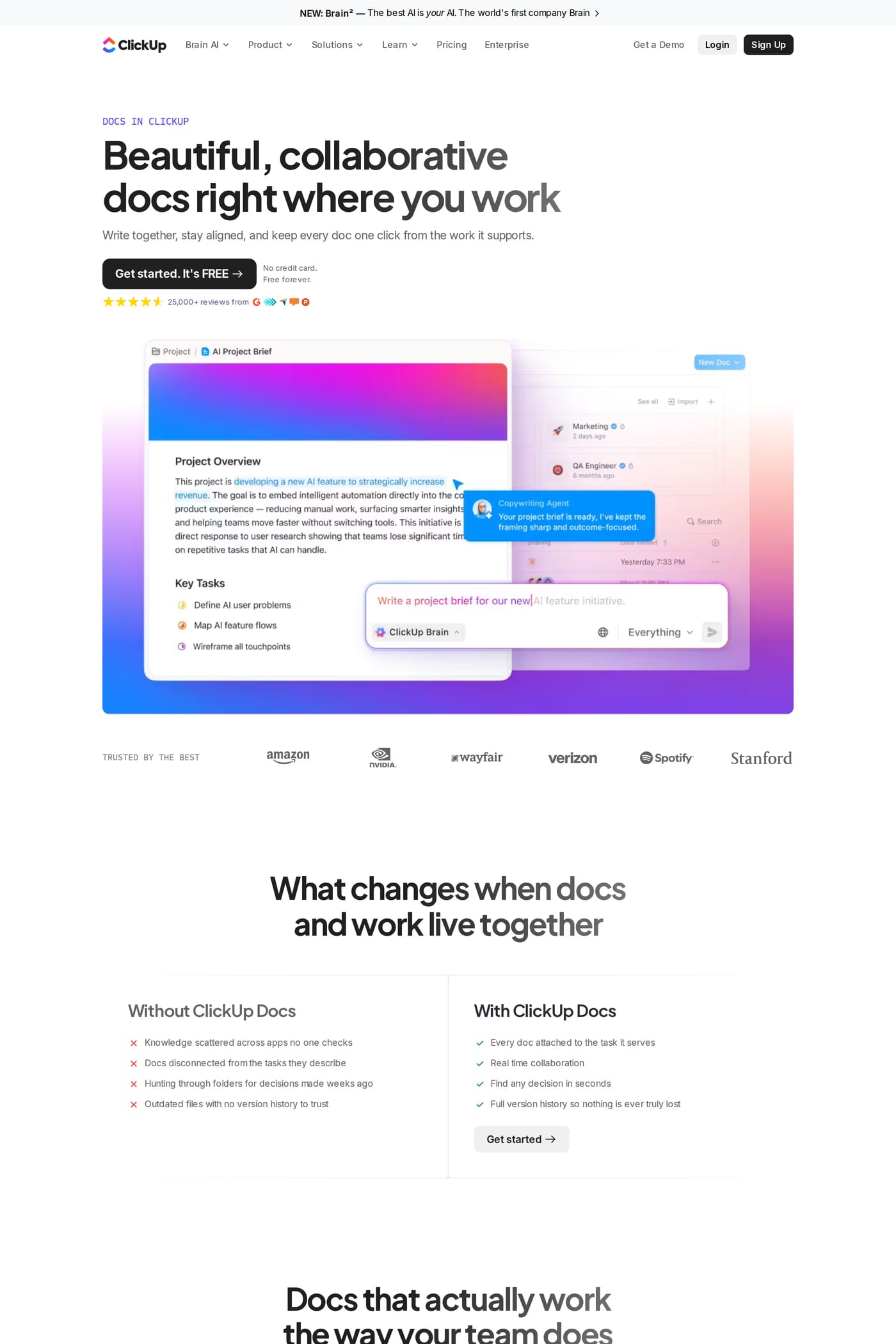 ClickUp — screenshot of the docs page
