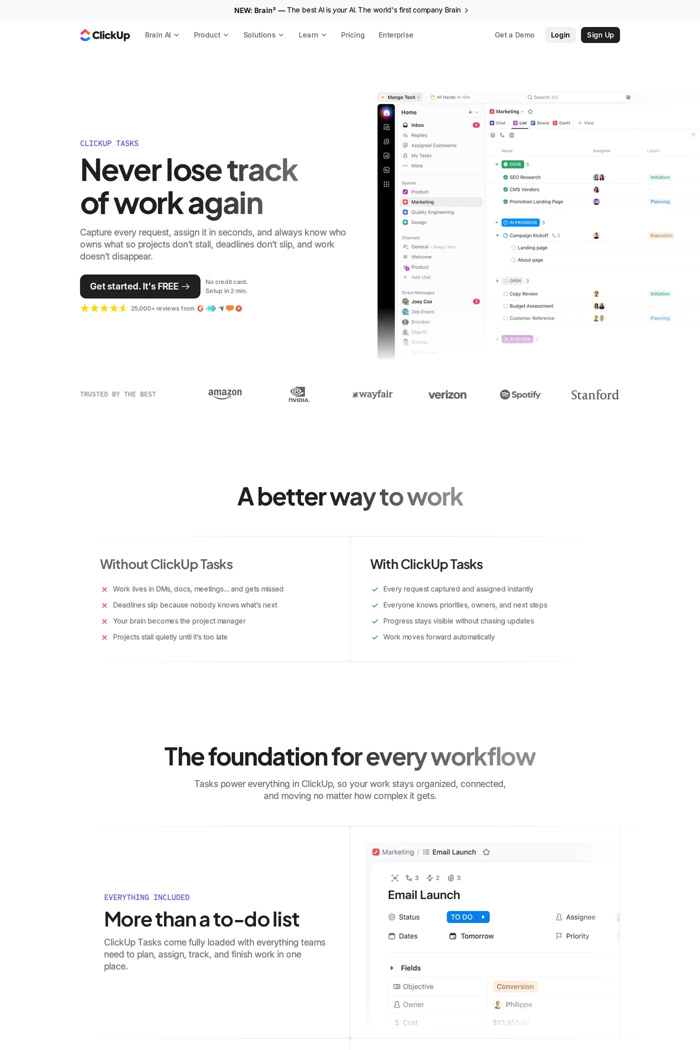 ClickUp — screenshot of the features page