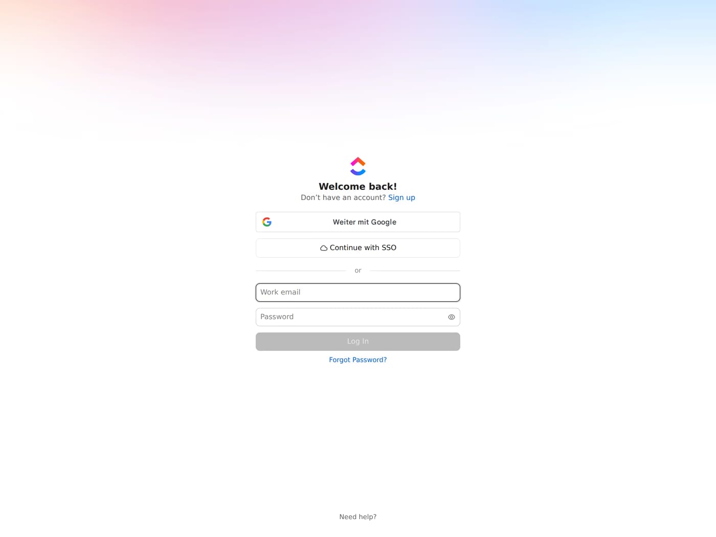 ClickUp — screenshot of the login page