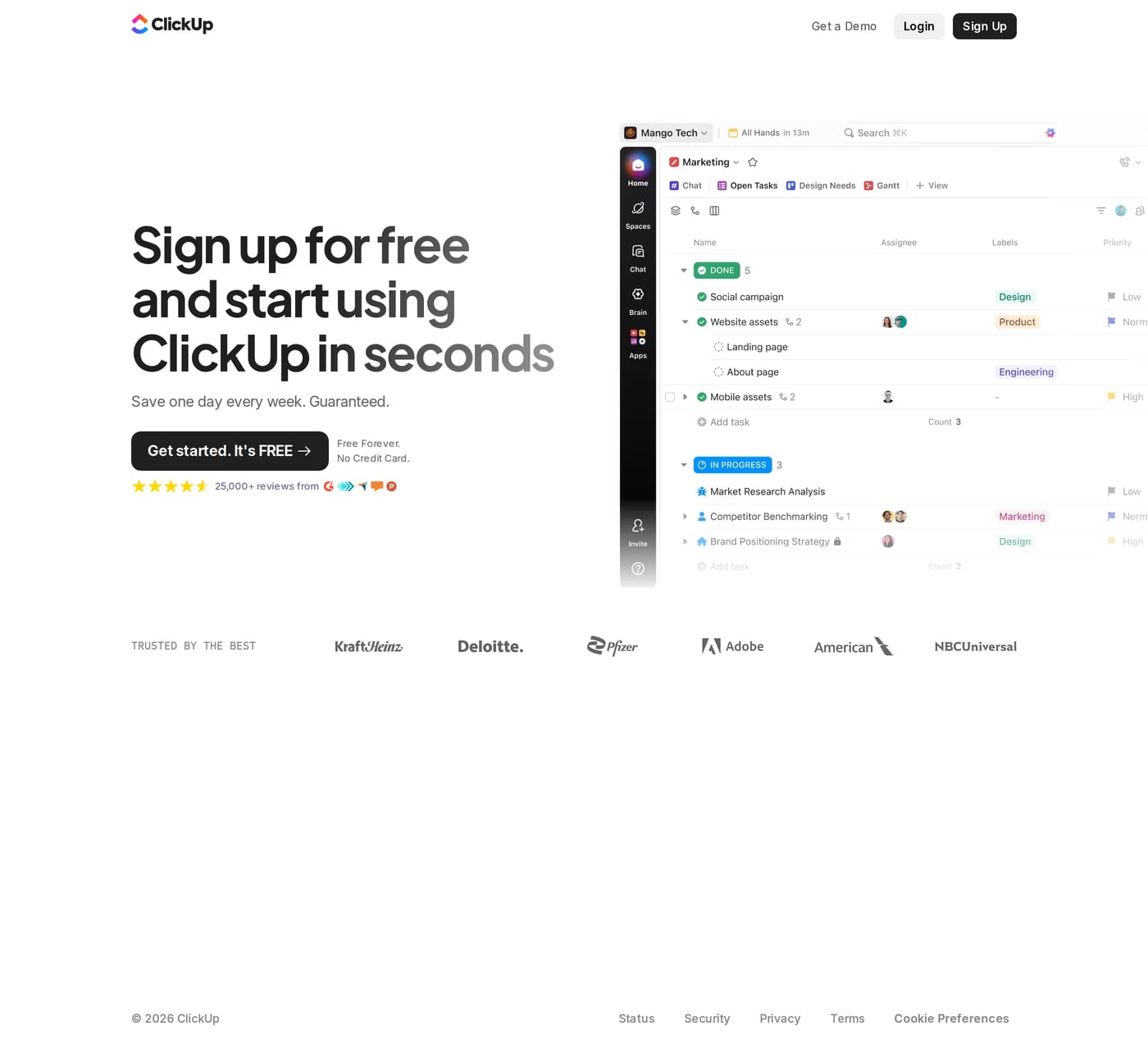 ClickUp — screenshot of the sign up page