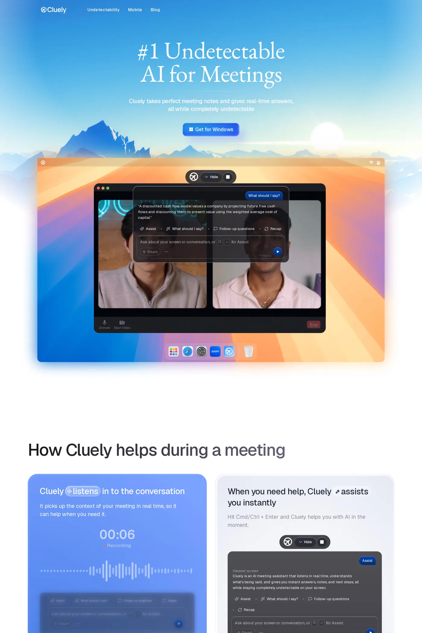 Cluely — screenshot of the features page