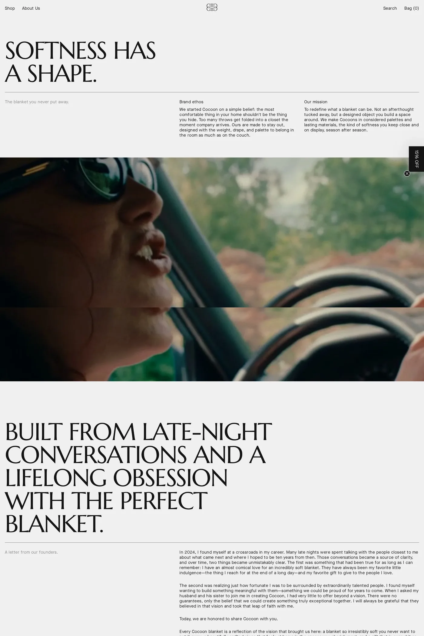 CO'CŌŌN — screenshot of the about page