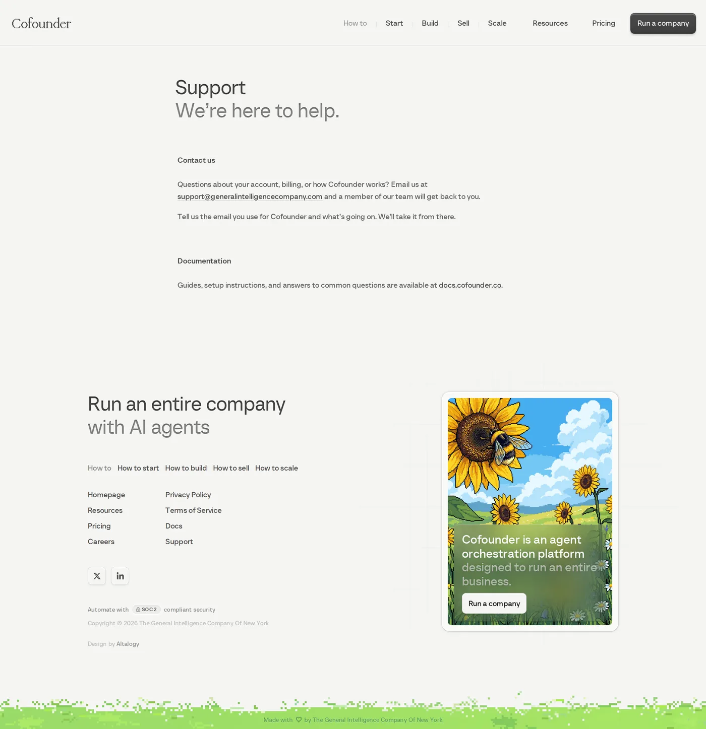 Cofounder — screenshot of the contact page