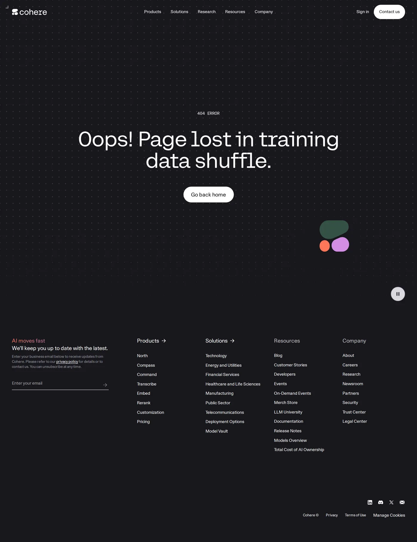 Cohere — screenshot of the 404 page