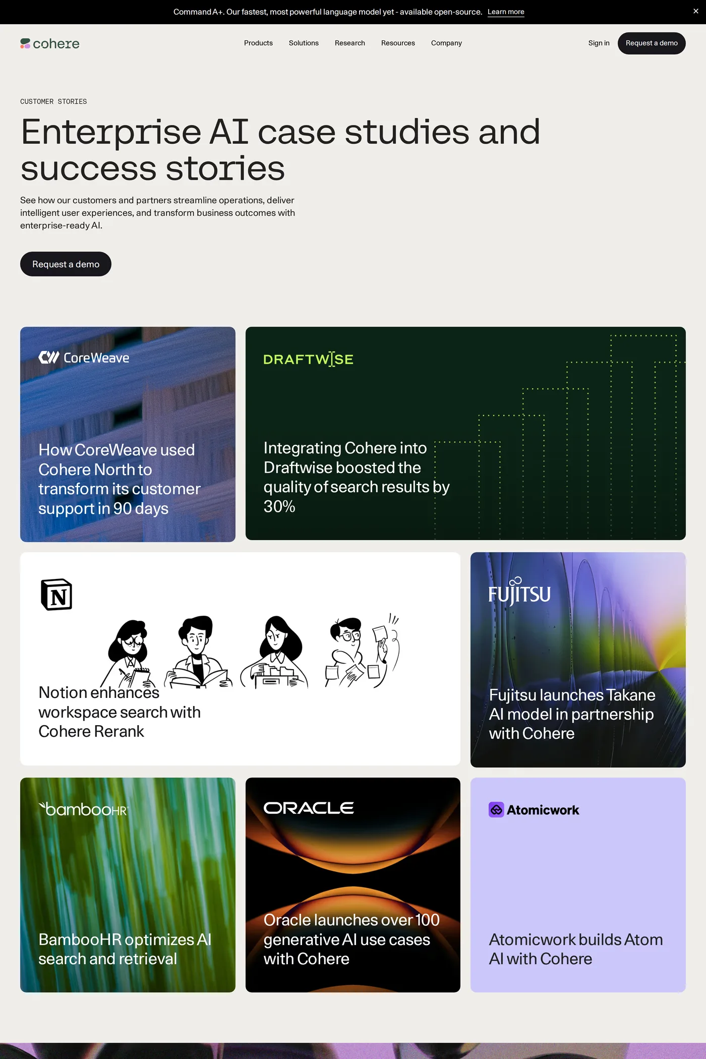 Cohere — screenshot of the case studies page