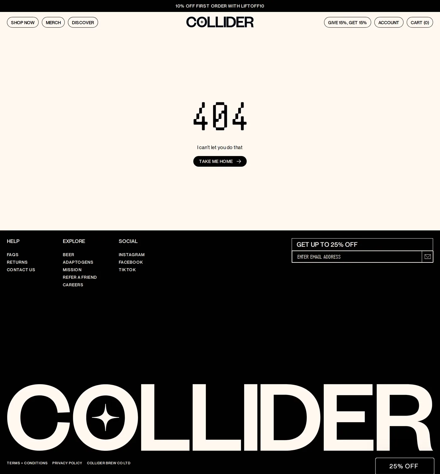Collider — screenshot of the 404 page