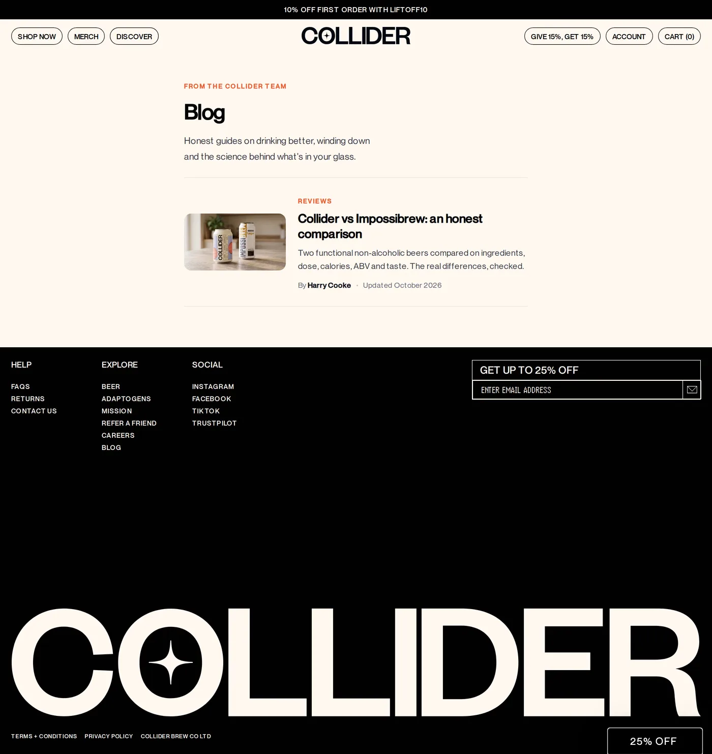 Collider — screenshot of the blog page