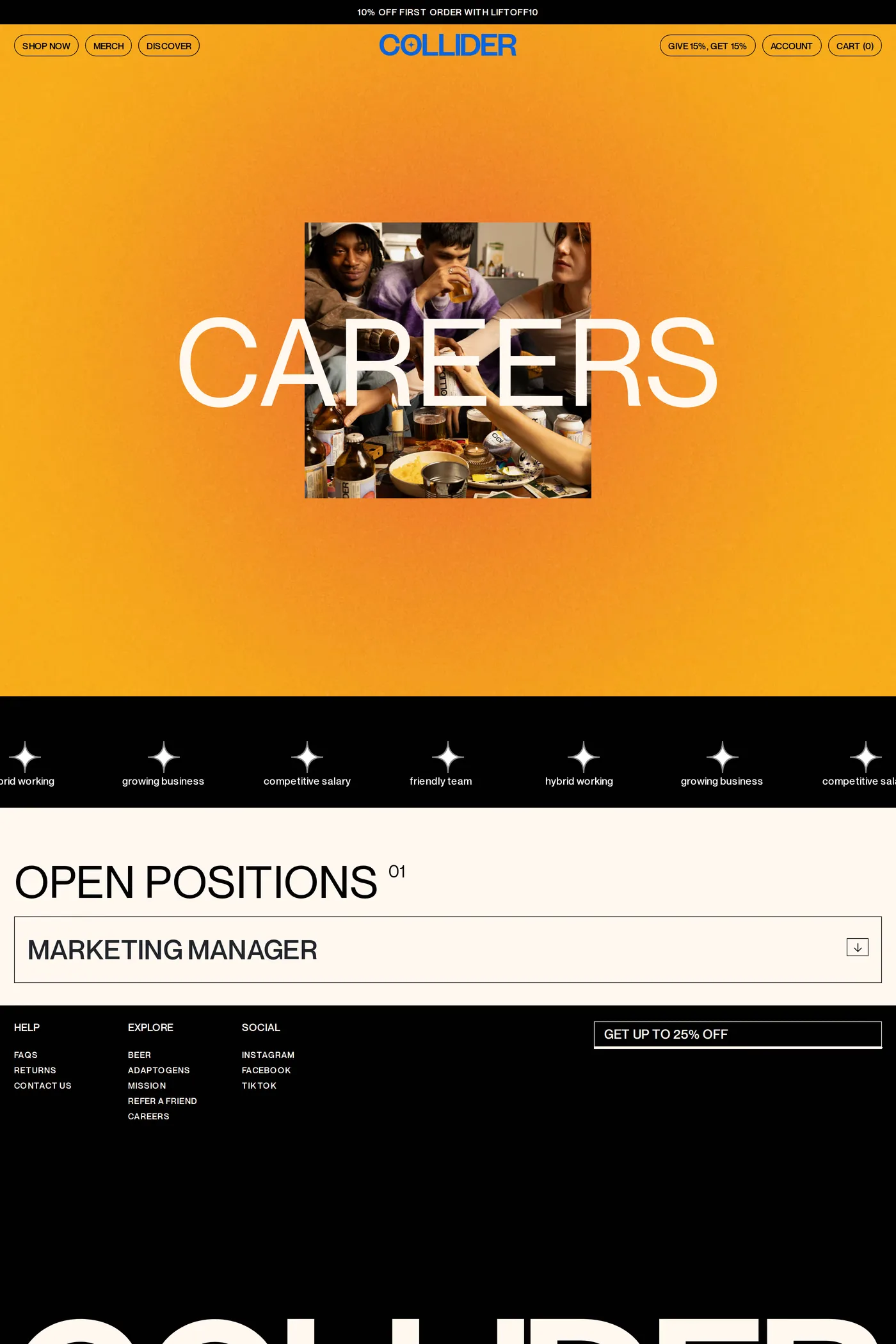 Collider — screenshot of the careers page