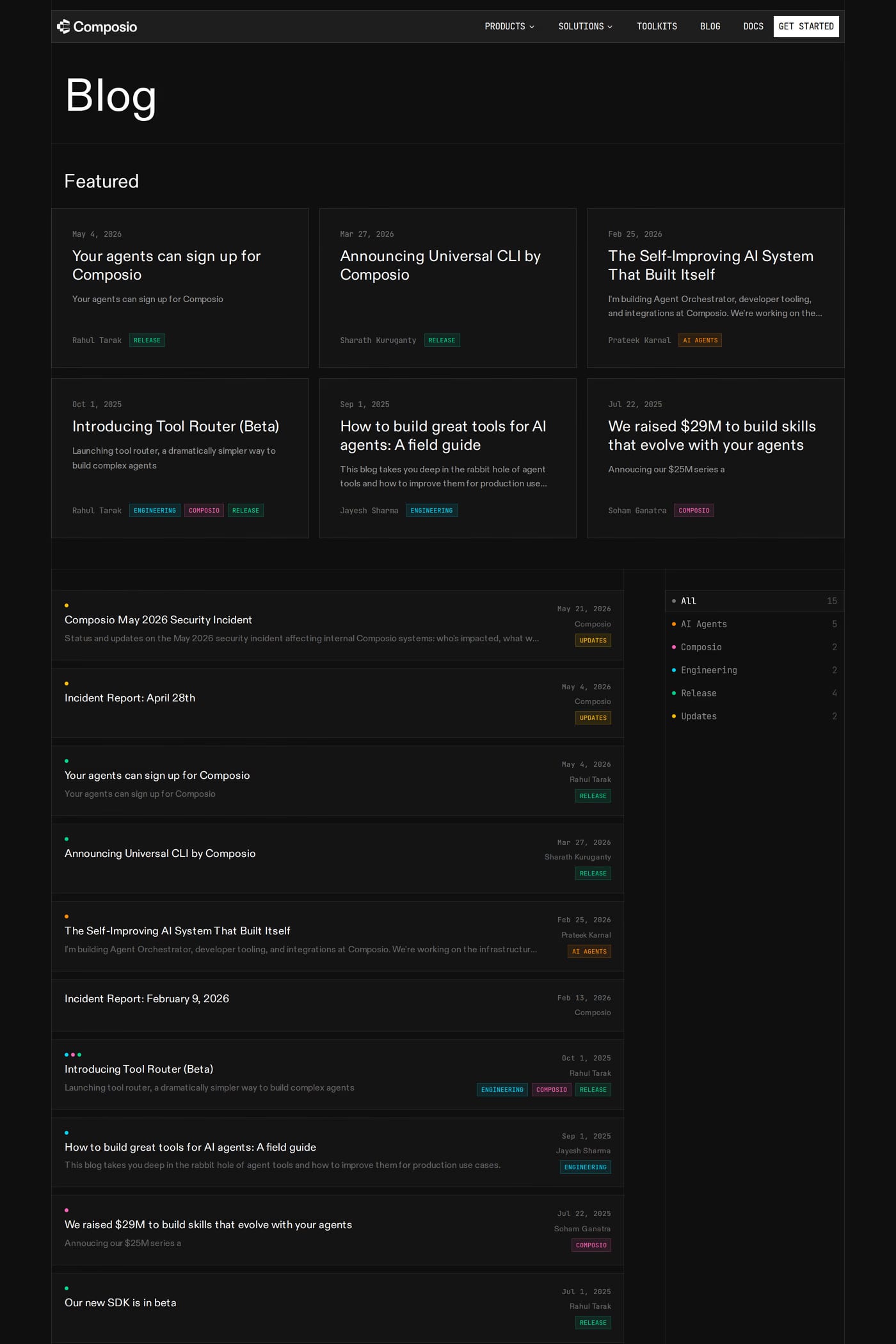 Composio — screenshot of the blog page