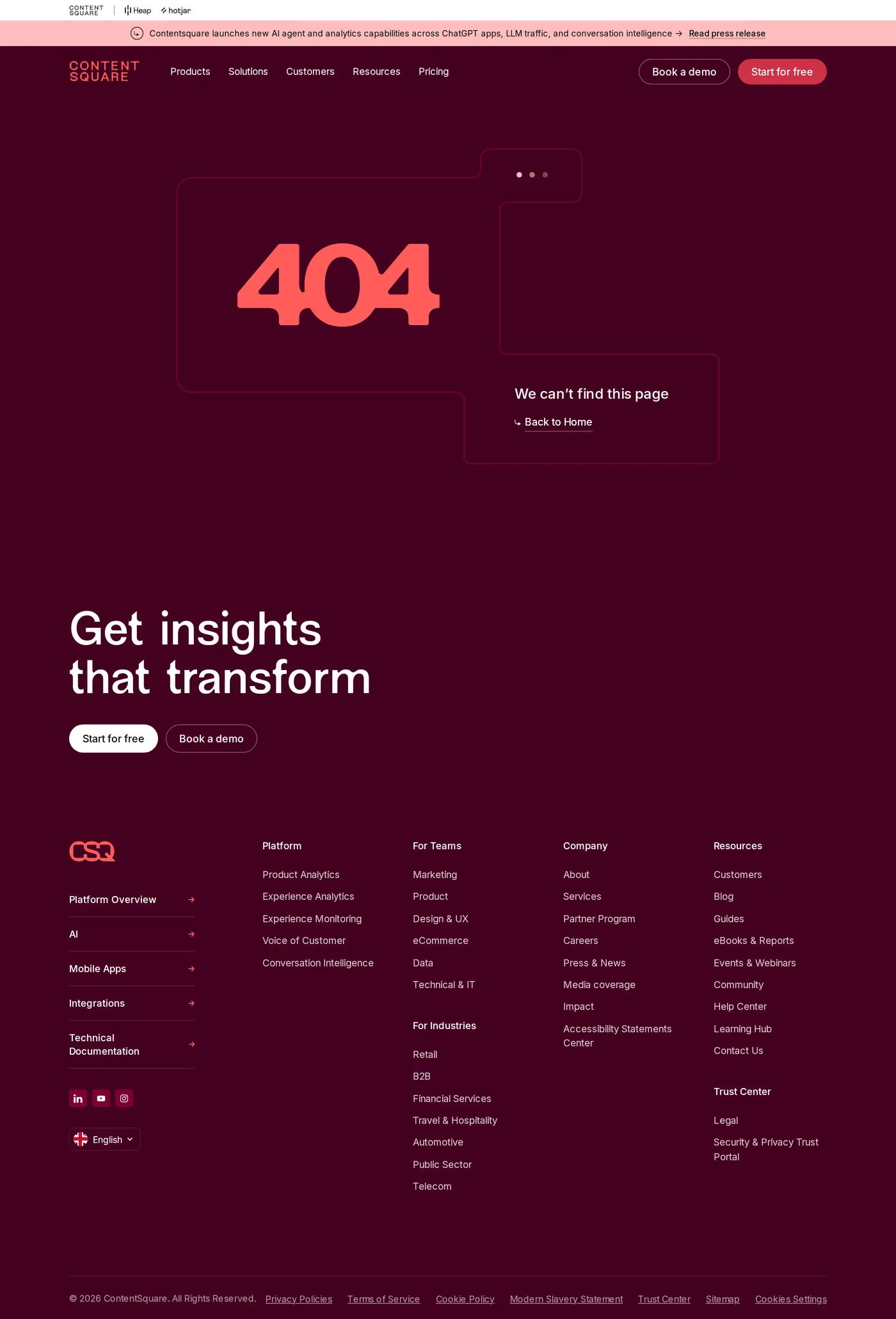 Contentsquare — screenshot of the 404 page