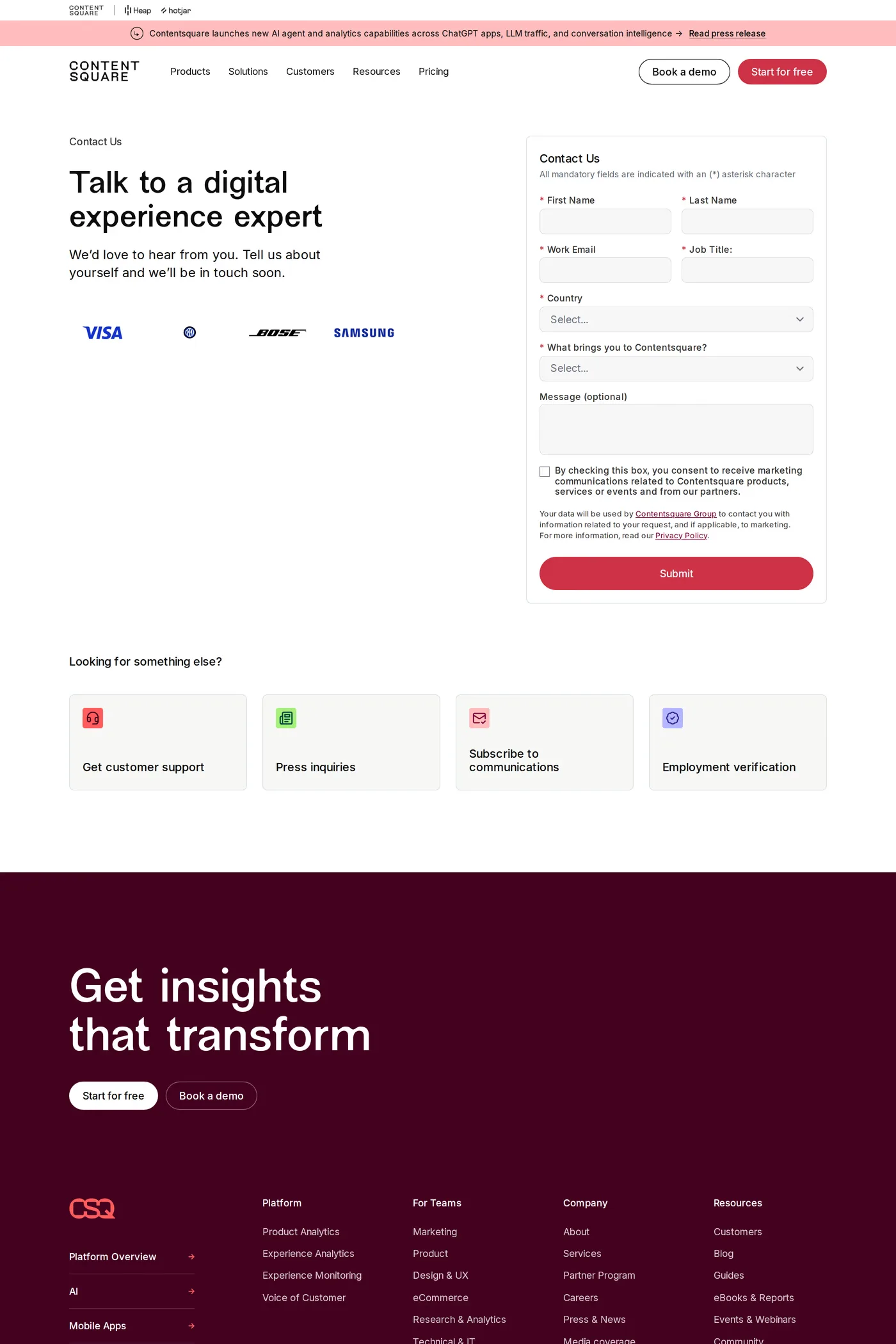 Contentsquare — screenshot of the contact page