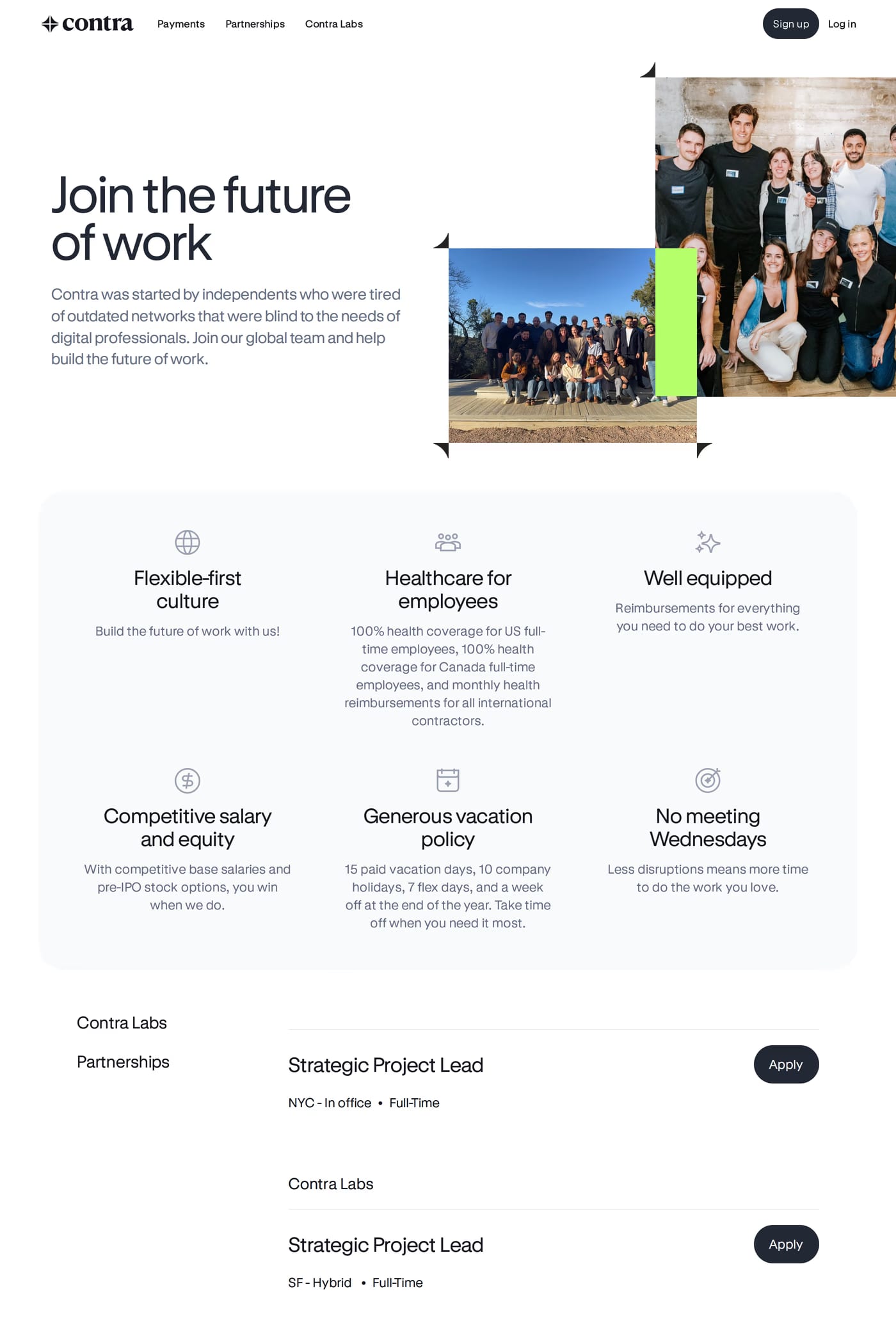 Contra careers page