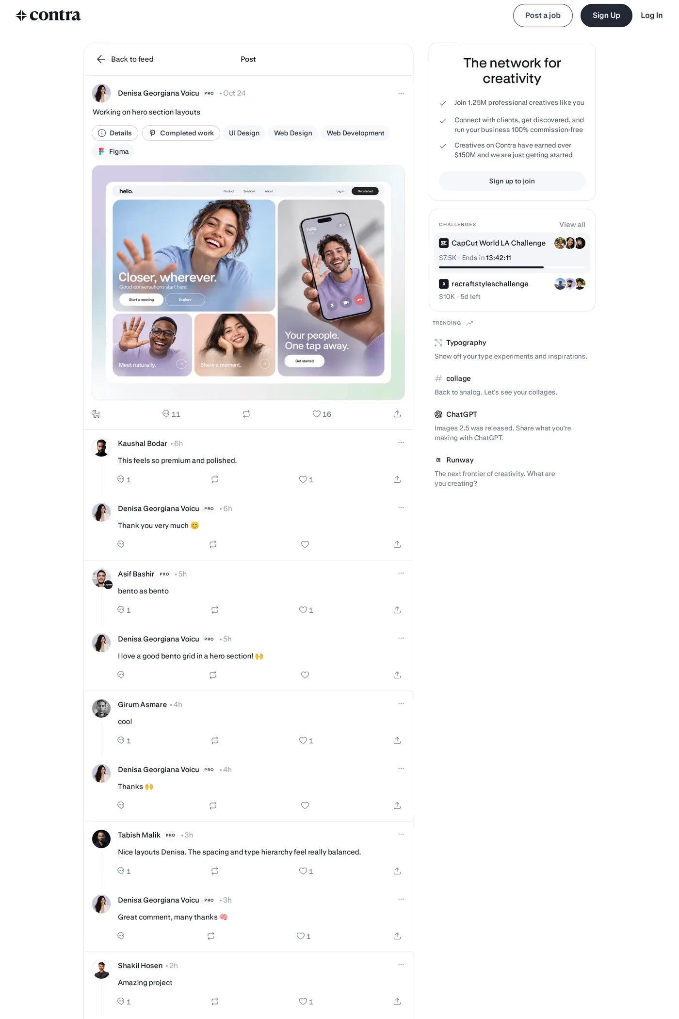Contra — screenshot of the work page