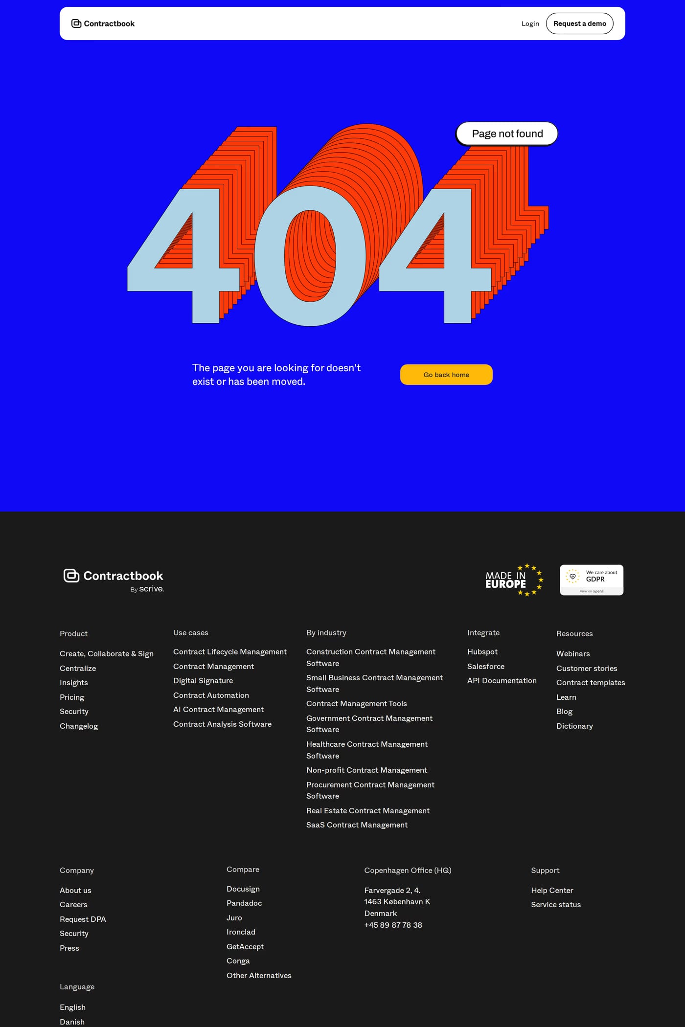 Contractbook — screenshot of the 404 page