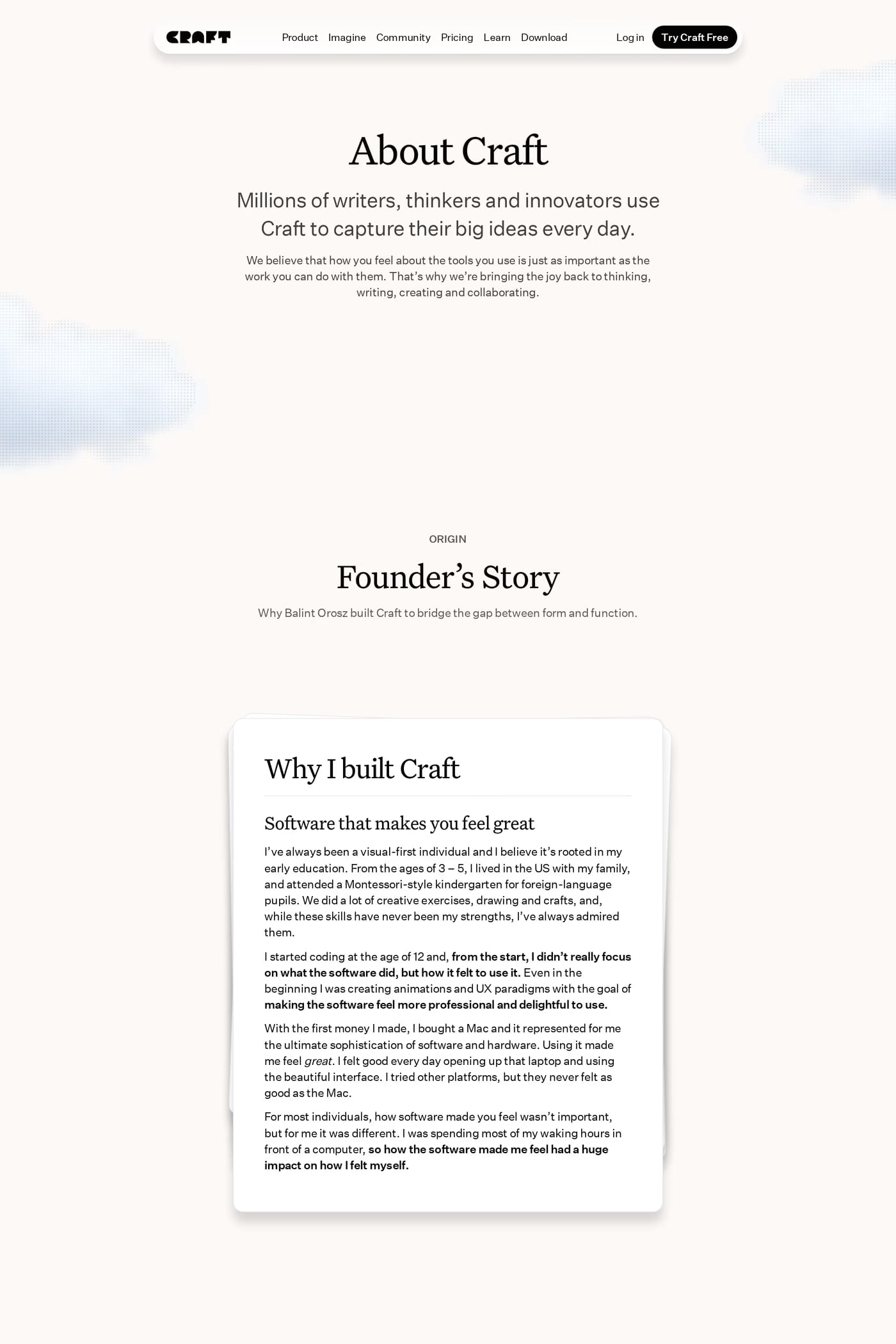Craft — screenshot of the about page