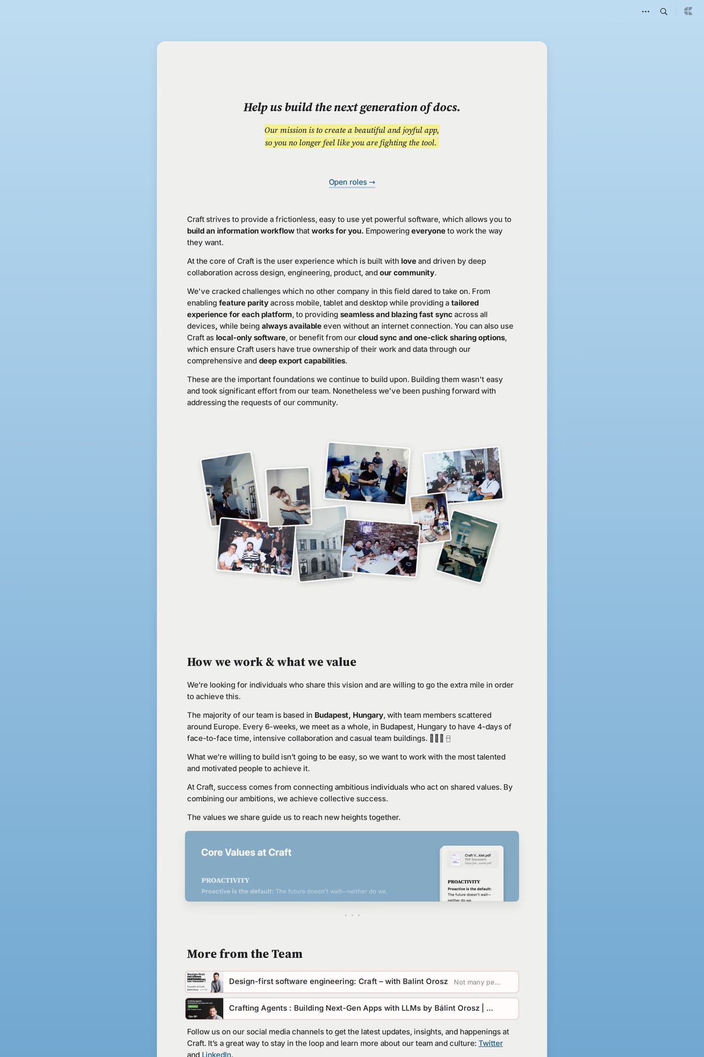 Craft careers page