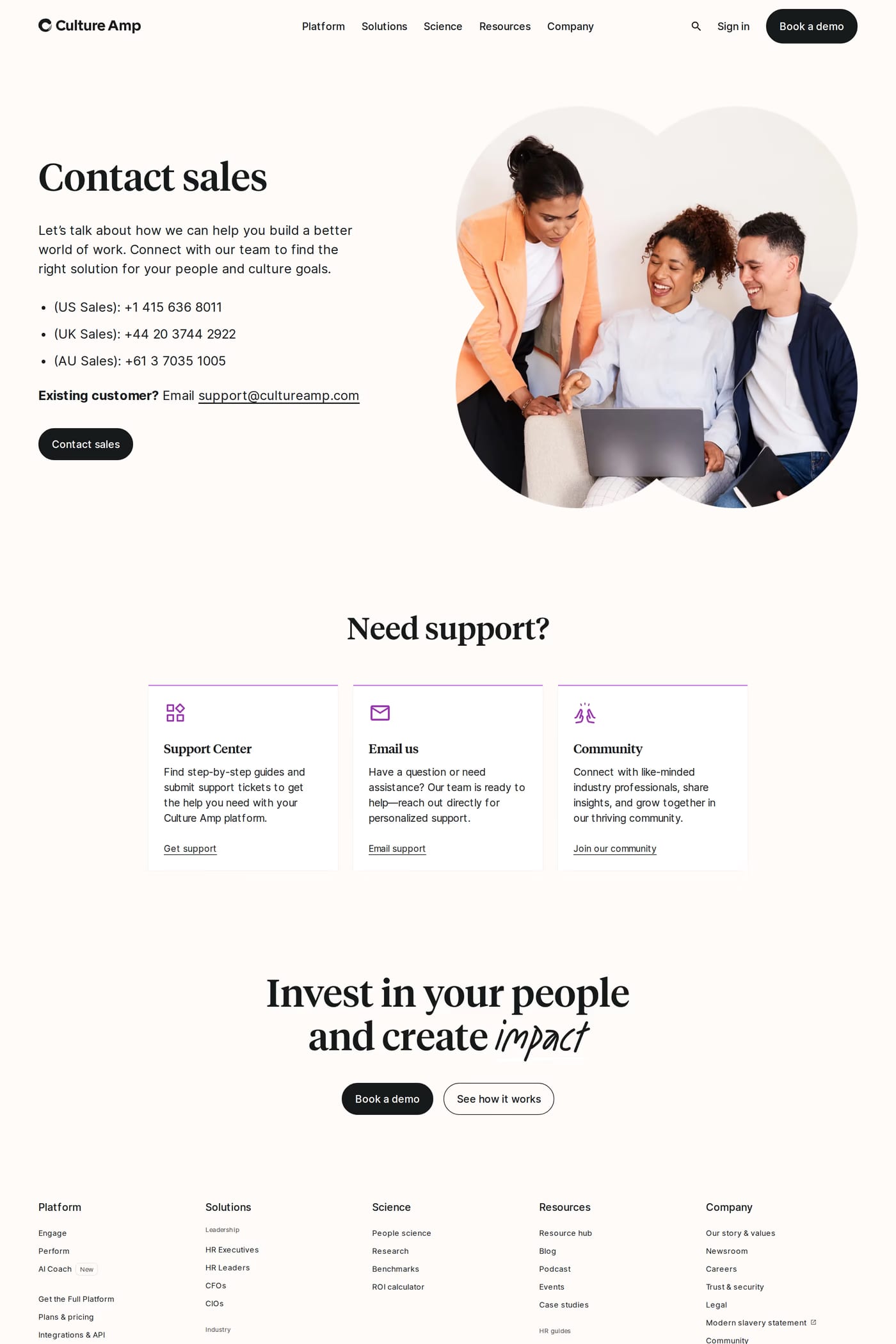 Culture Amp contact page