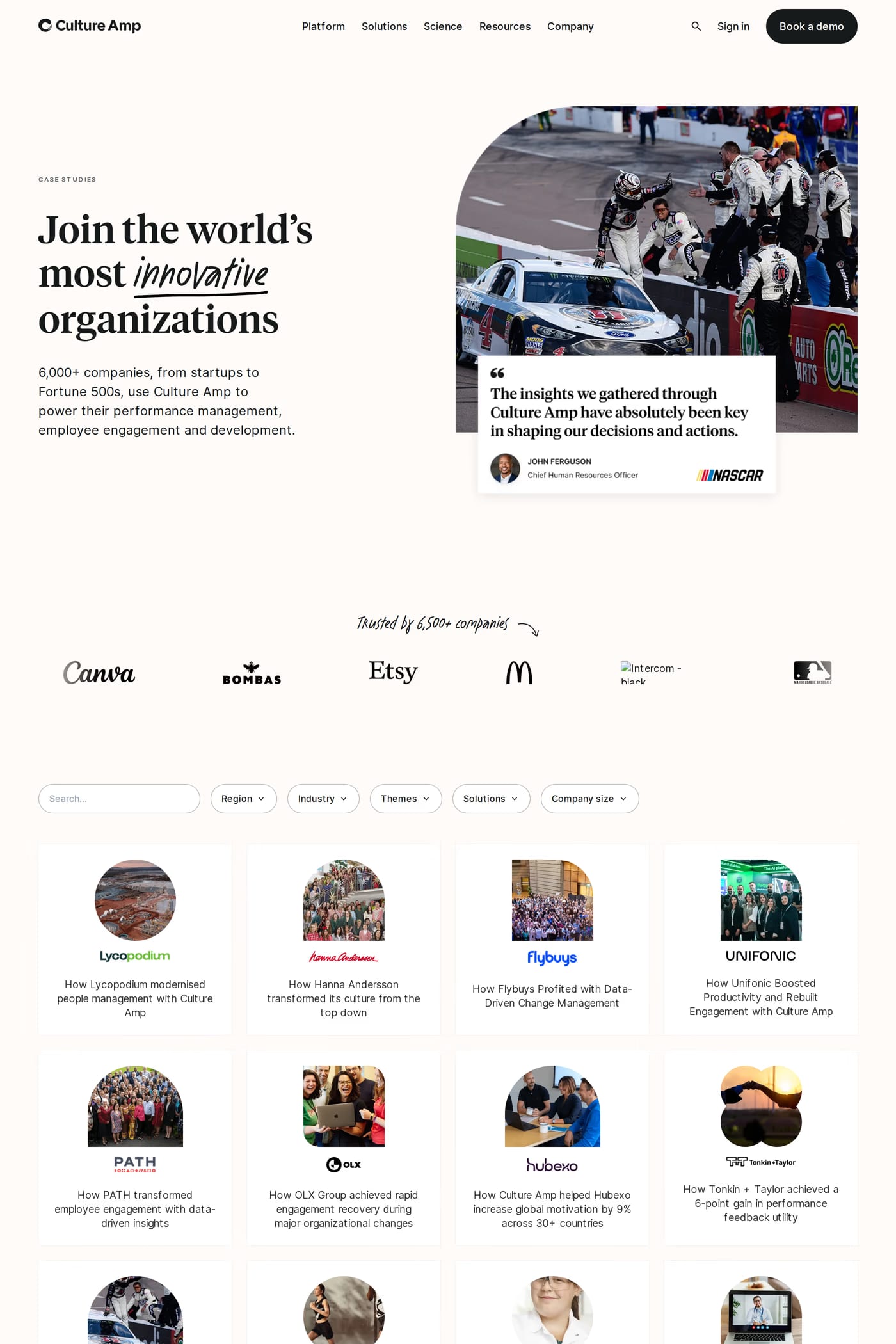 Culture Amp case studies page