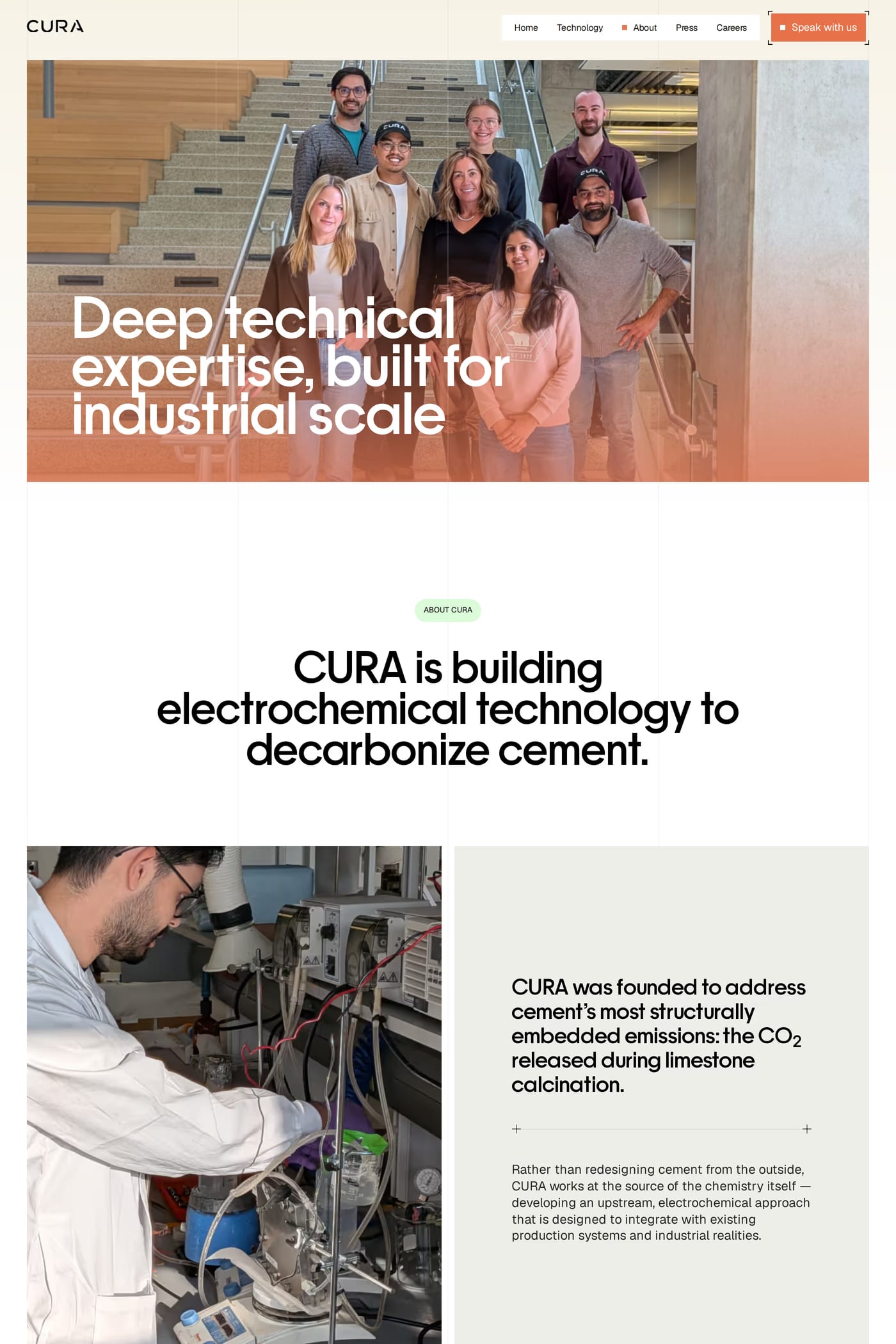 CURA Climate — screenshot of the about page