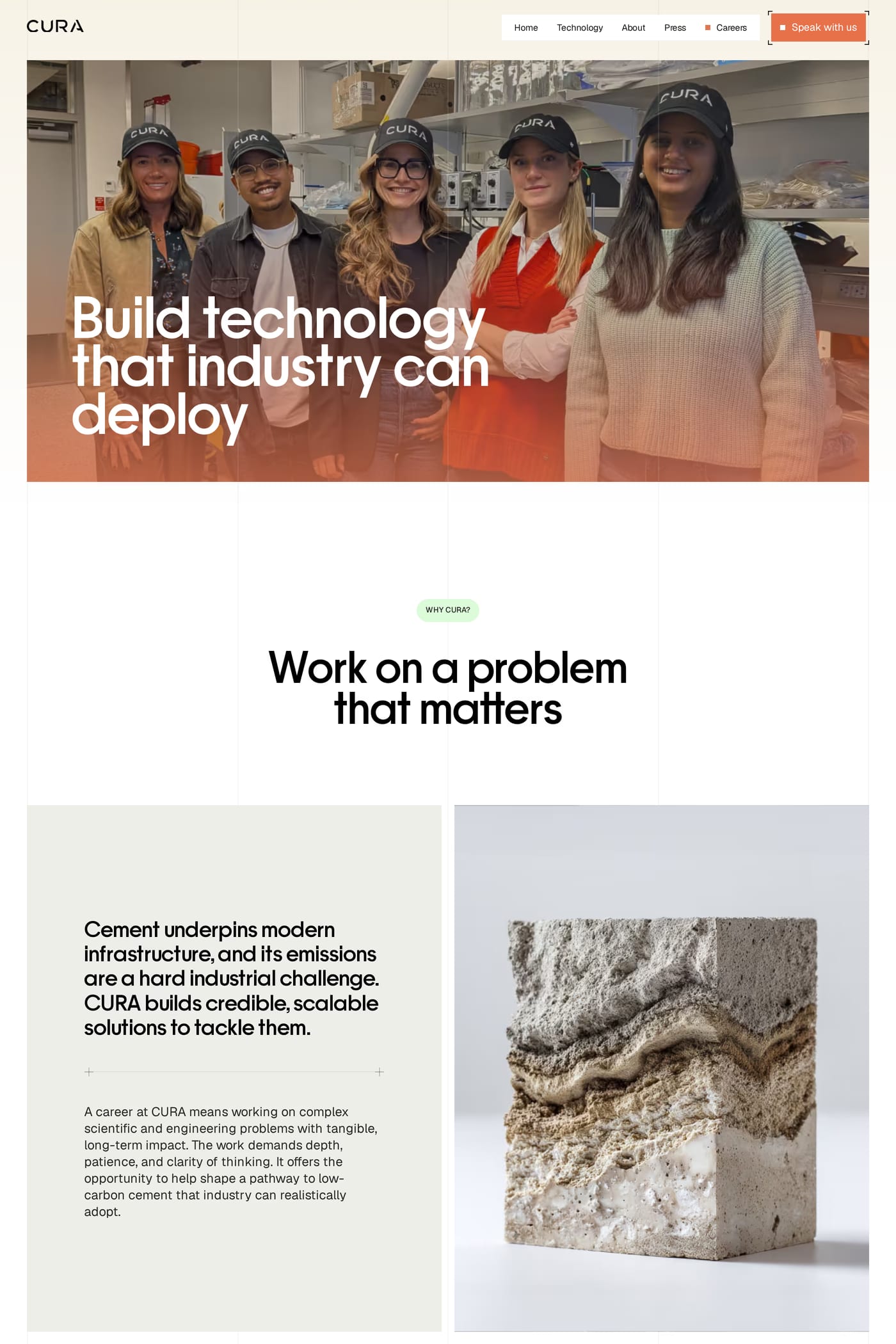 CURA Climate — screenshot of the careers page