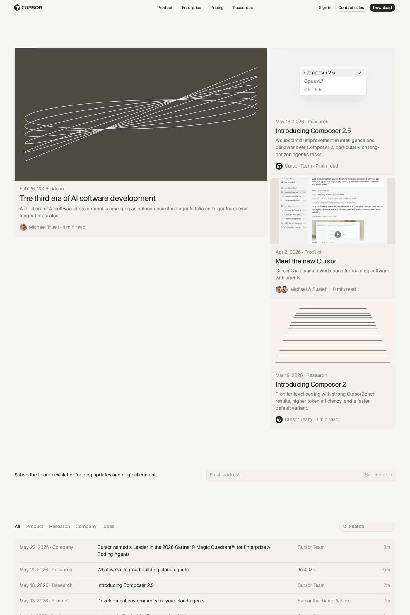 Cursor — screenshot of the blog page
