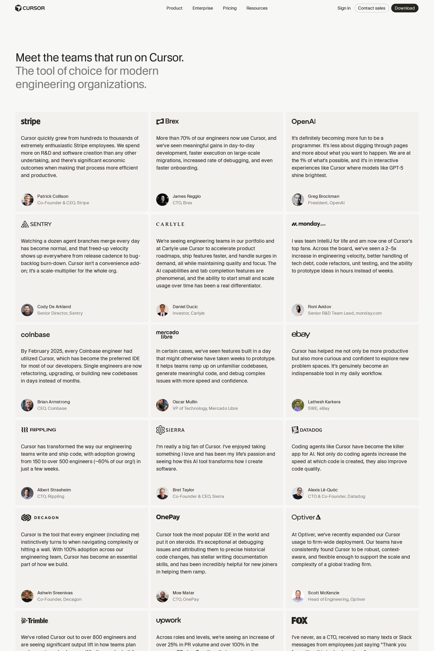 Cursor — screenshot of the case studies page