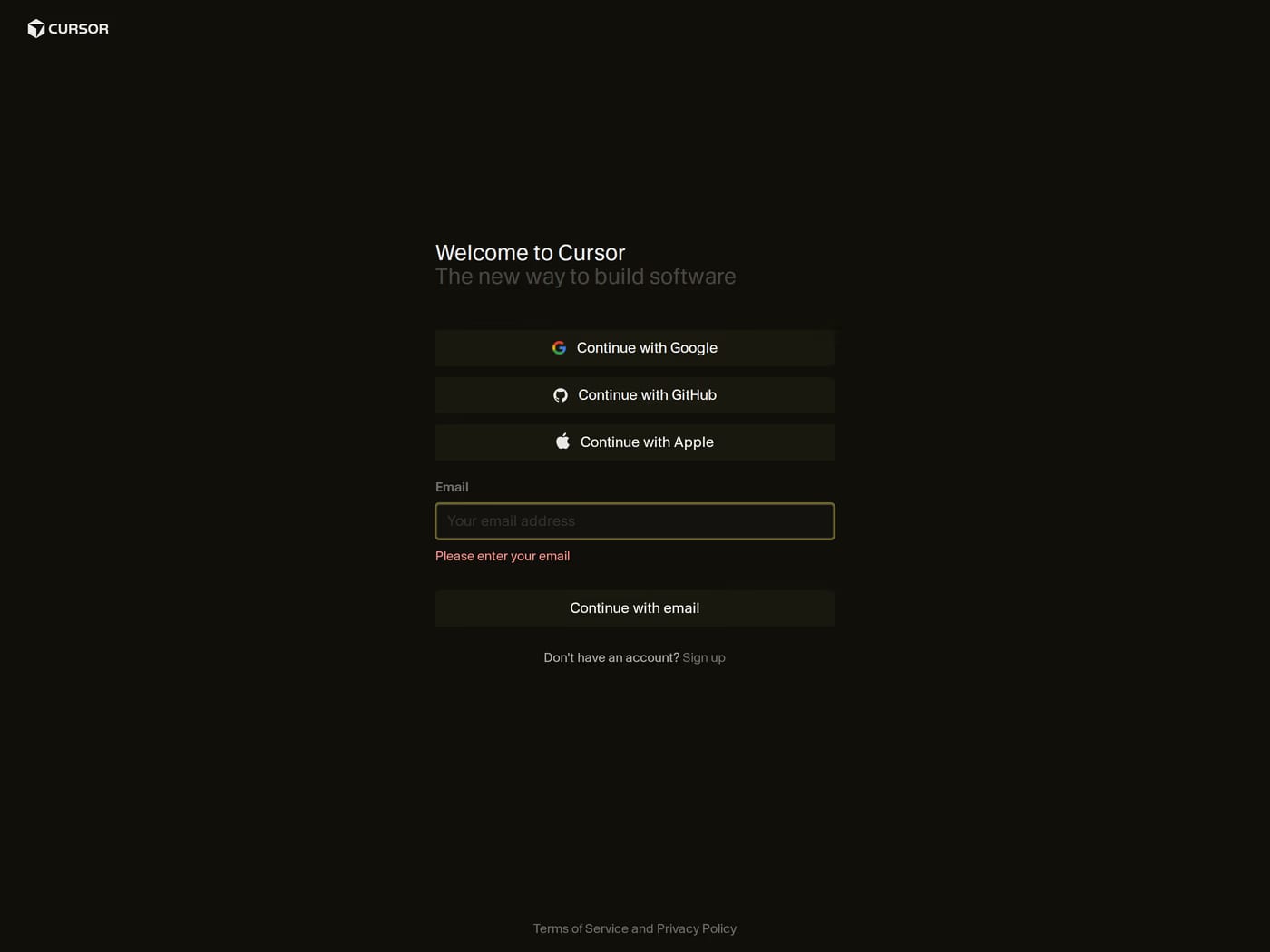 Cursor — screenshot of the login page