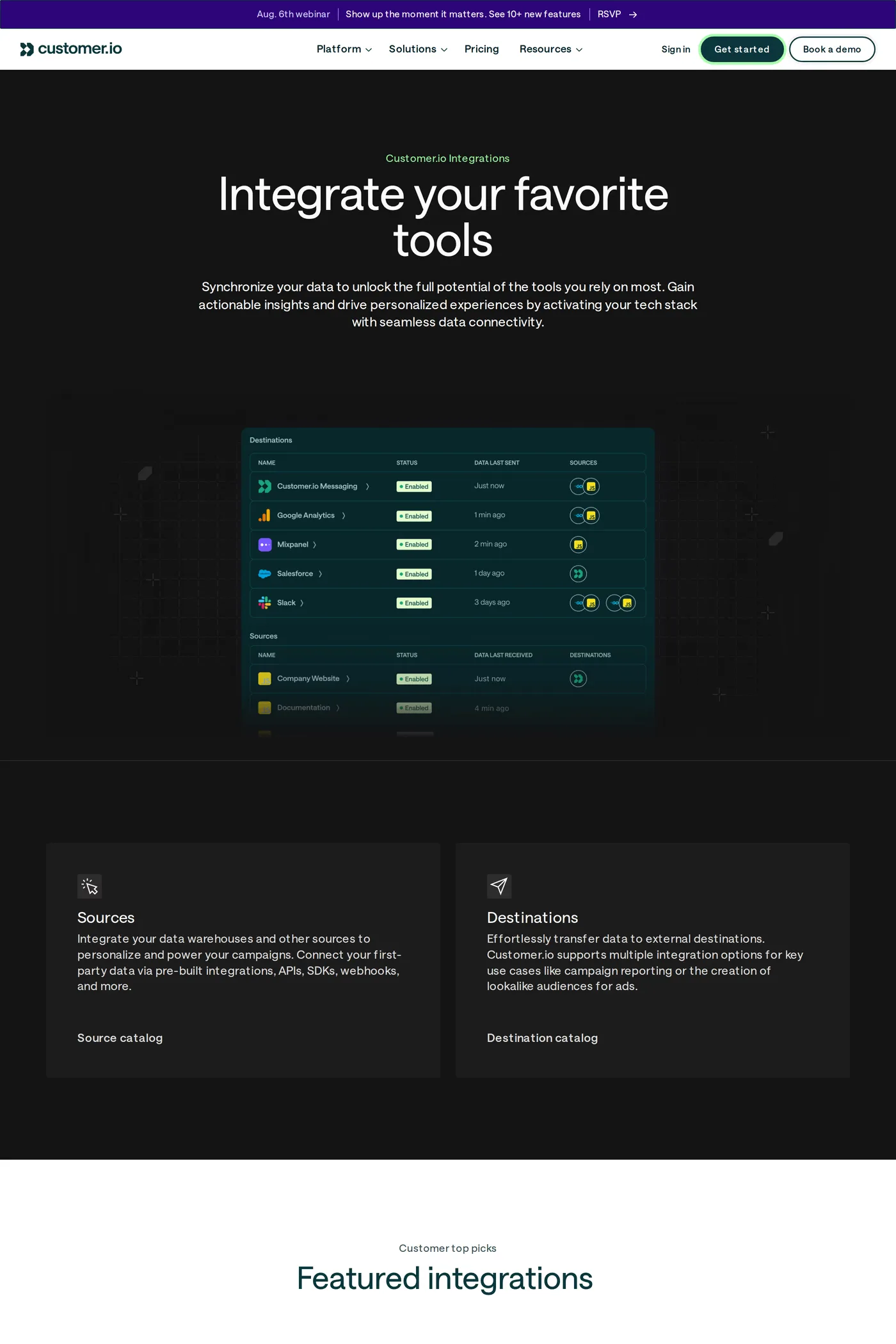 Customer.io — screenshot of the integrations page