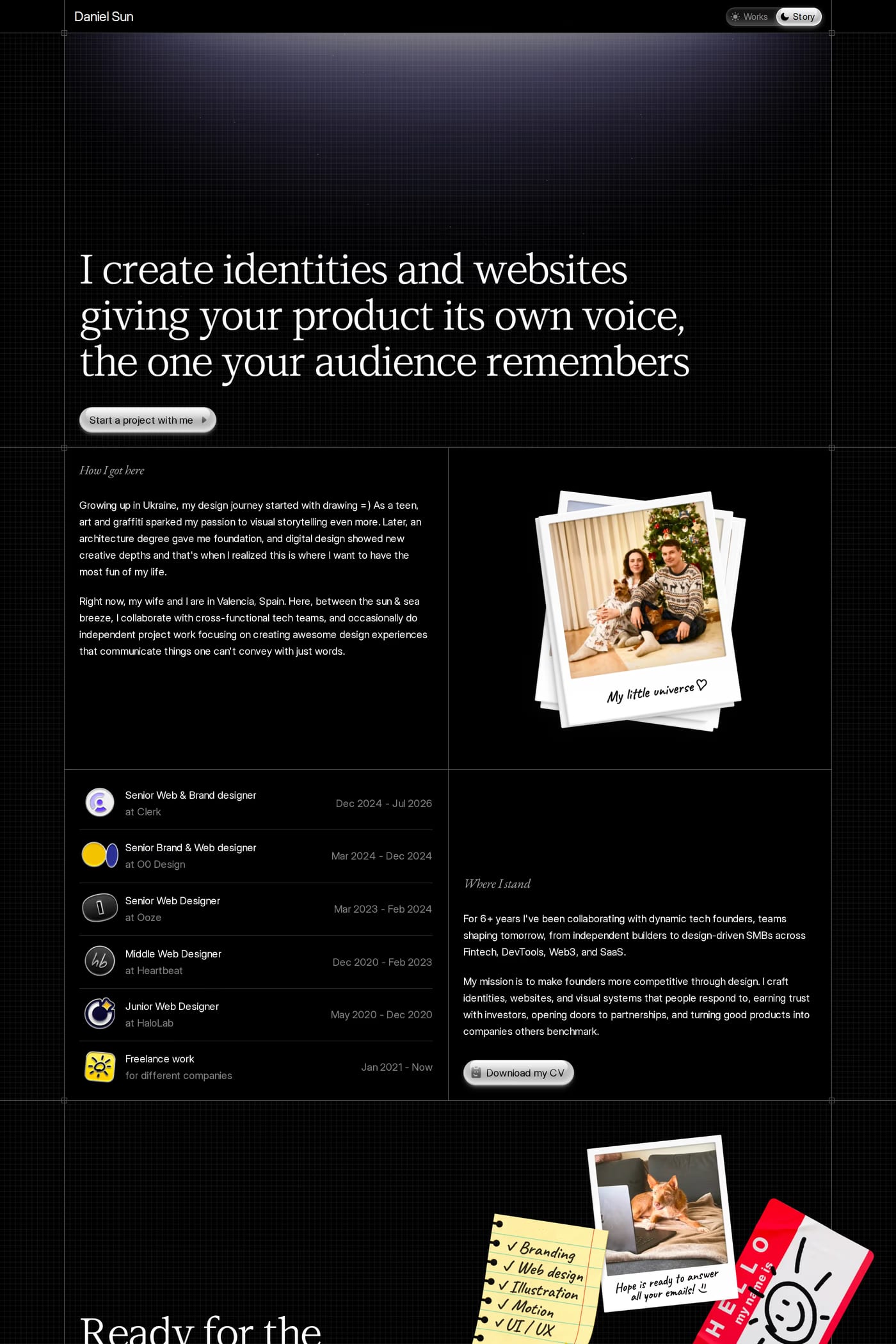Daniel Sun — screenshot of the about page