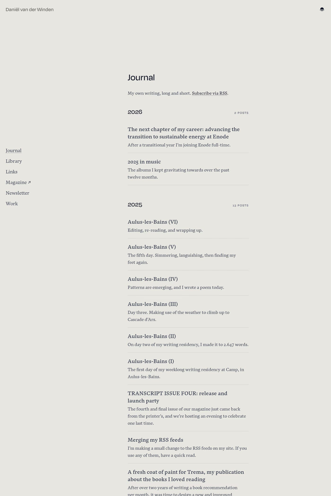 Daniël van der Winden — screenshot of the blog page