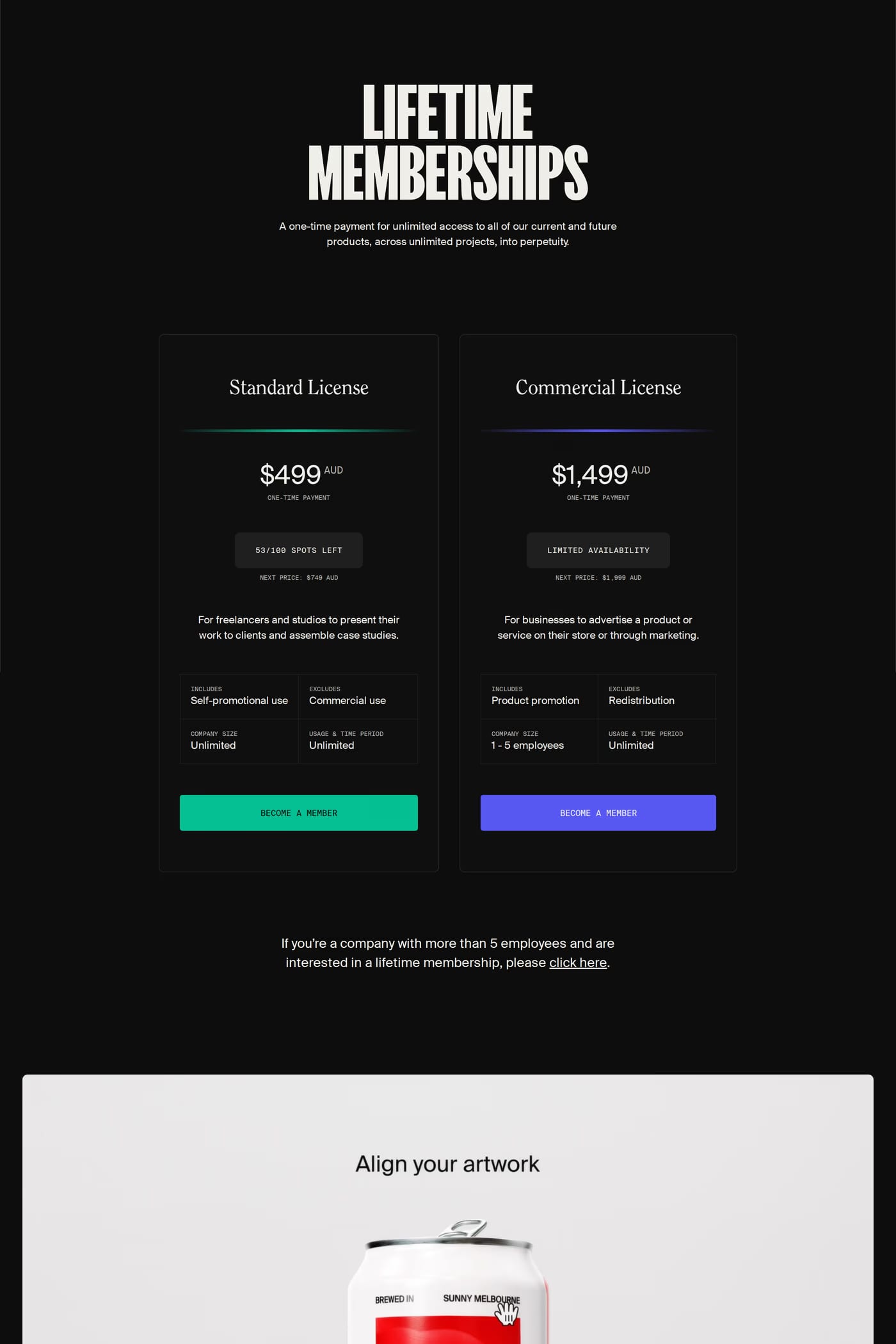 Darkroom — screenshot of the pricing page