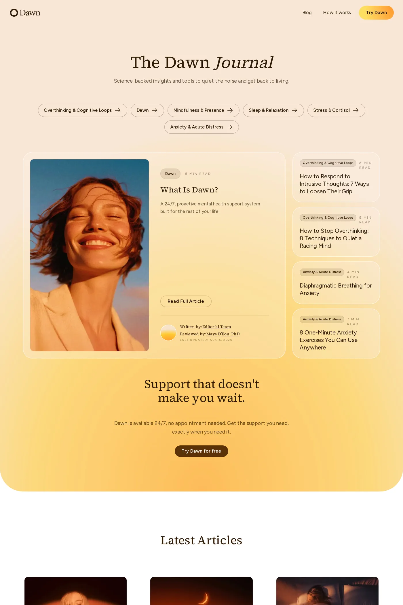 Dawn — screenshot of the blog page
