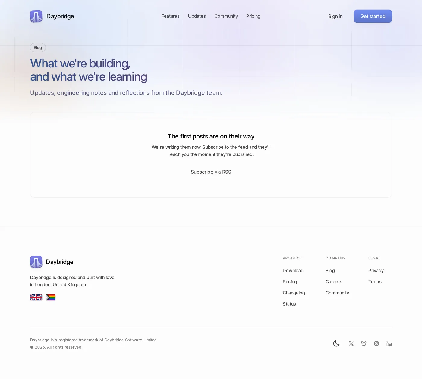 Daybridge — screenshot of the blog page