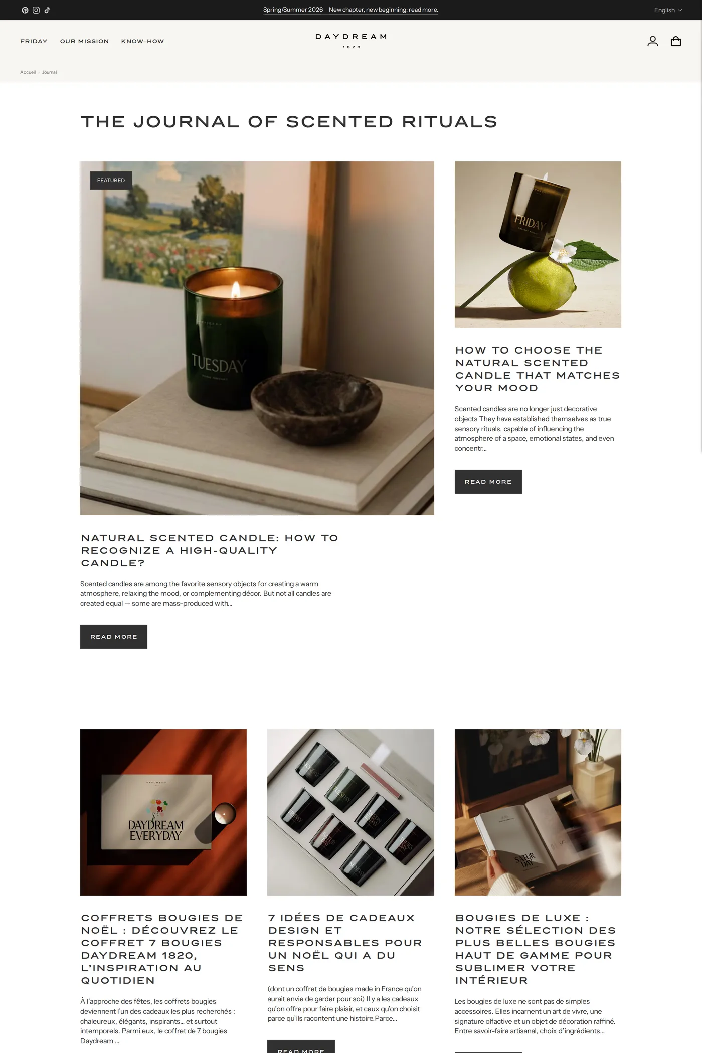 Daydream 1820 — screenshot of the blog page