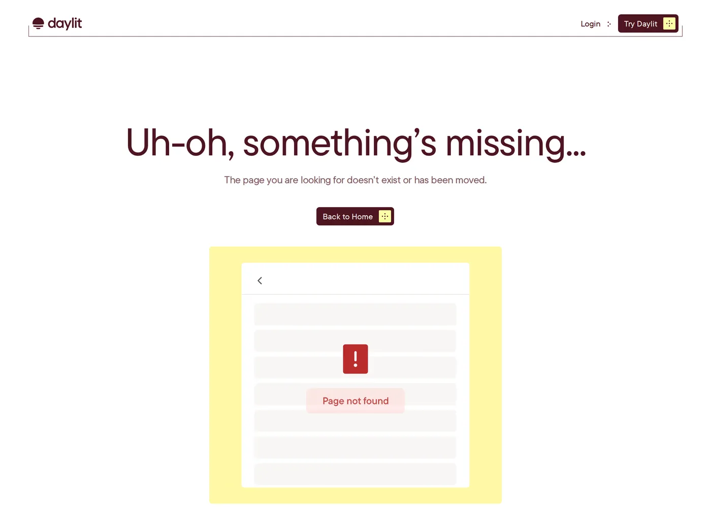 Daylit — screenshot of the 404 page