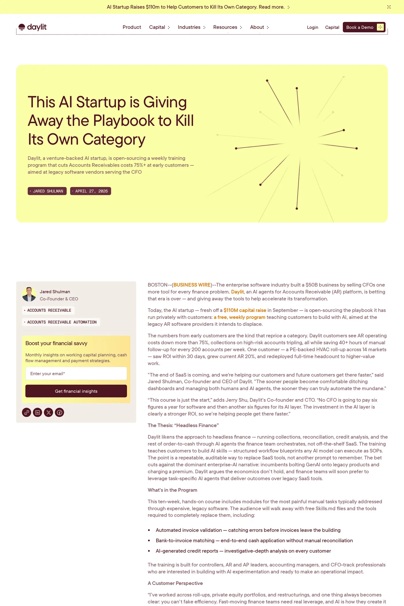 Daylit — screenshot of the blog page