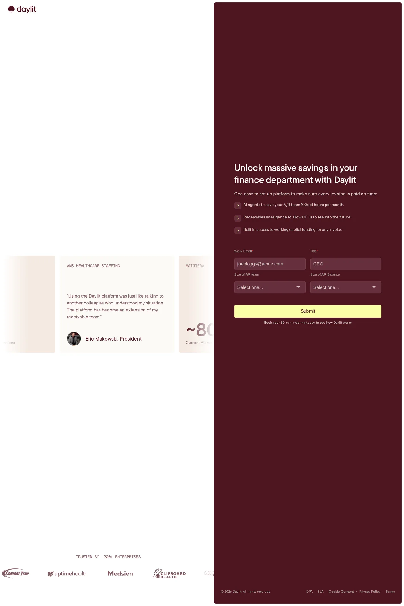 Daylit — screenshot of the contact page