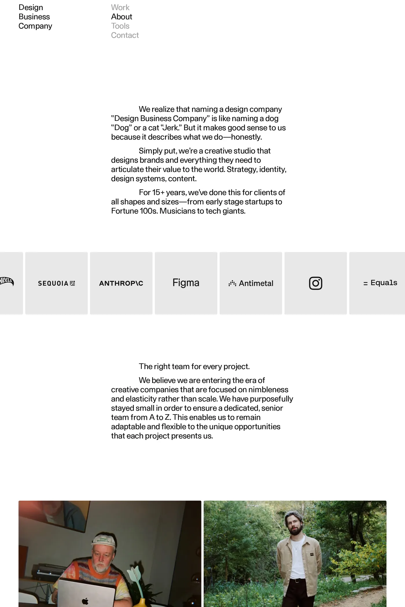 Design Business Company — screenshot of the about page