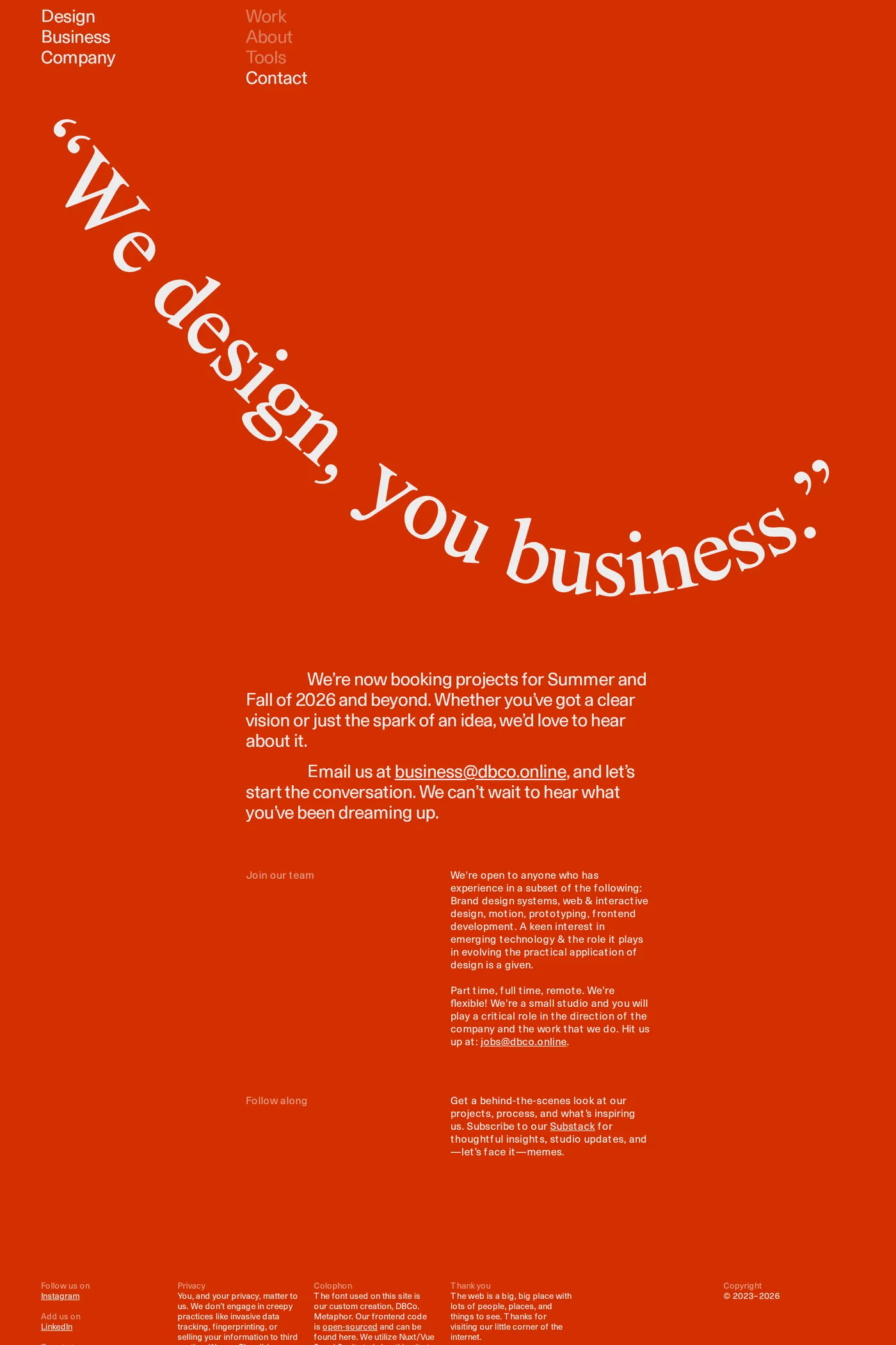 Design Business Company — screenshot of the contact page