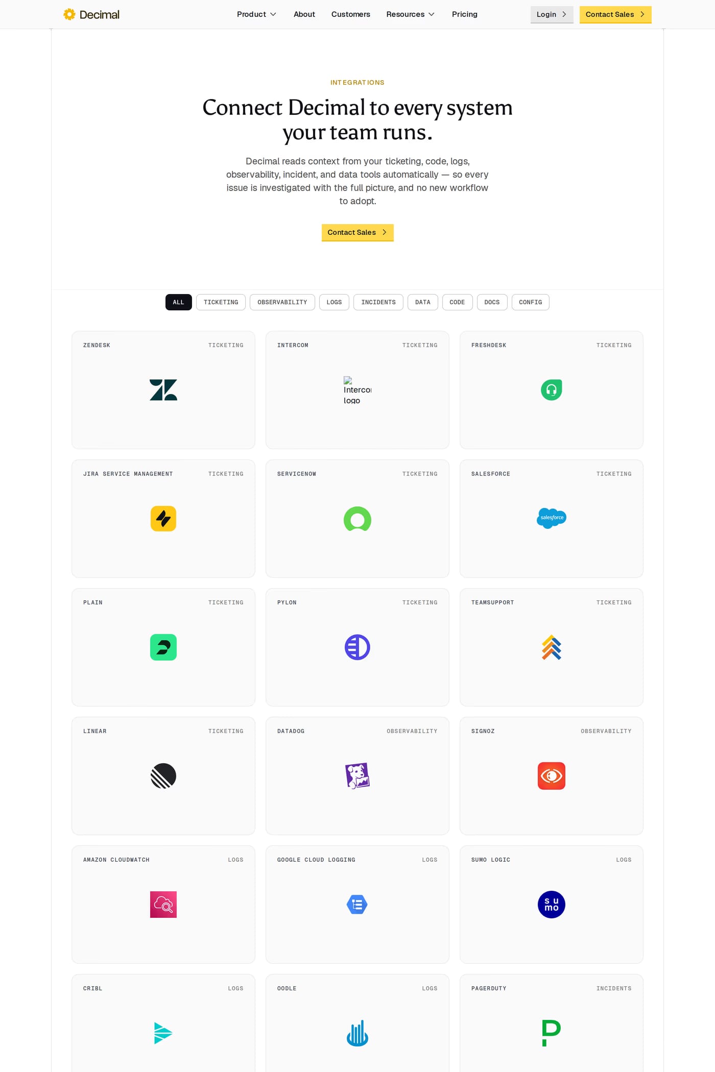 Decimal AI integrations page