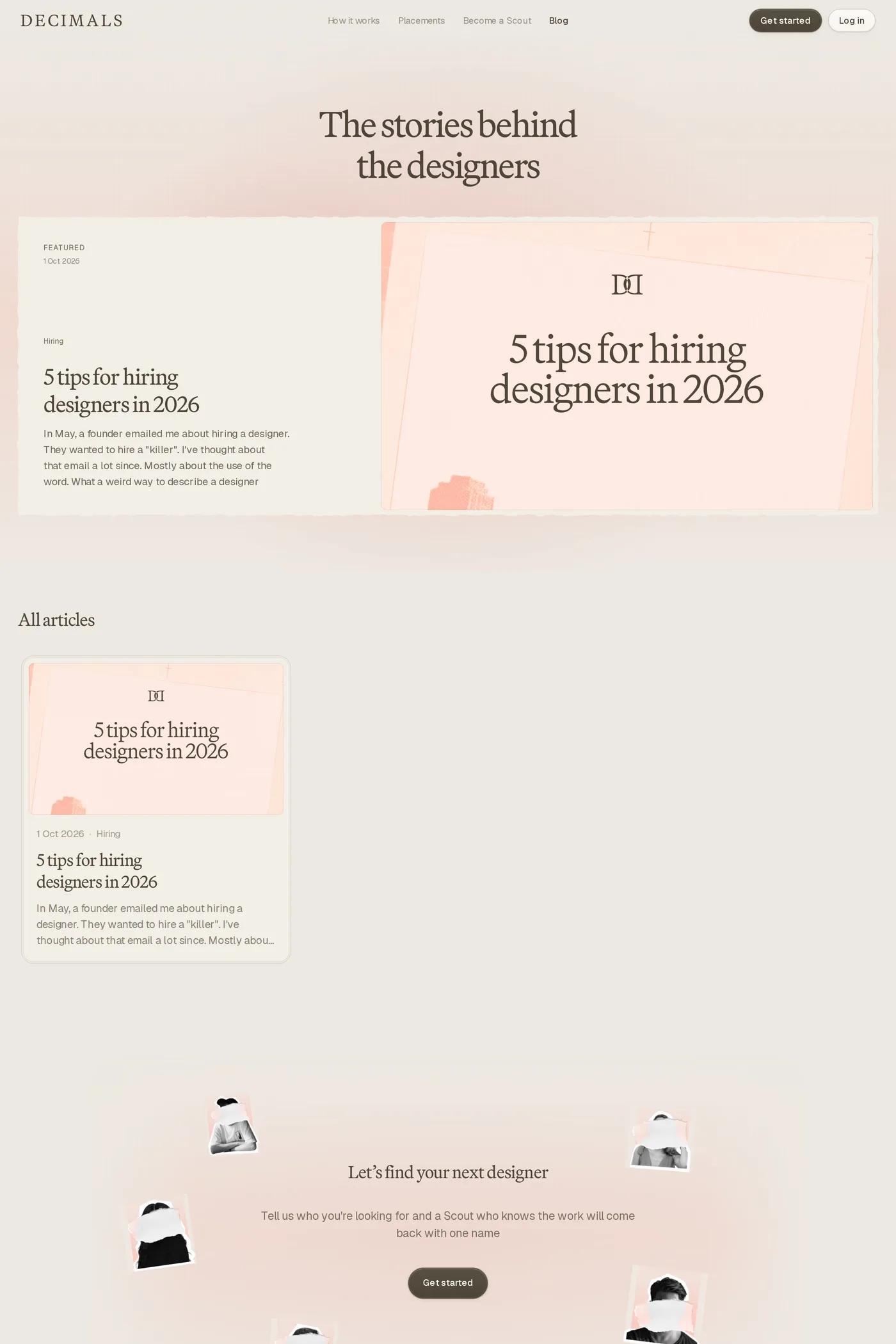 Decimals — screenshot of the blog page
