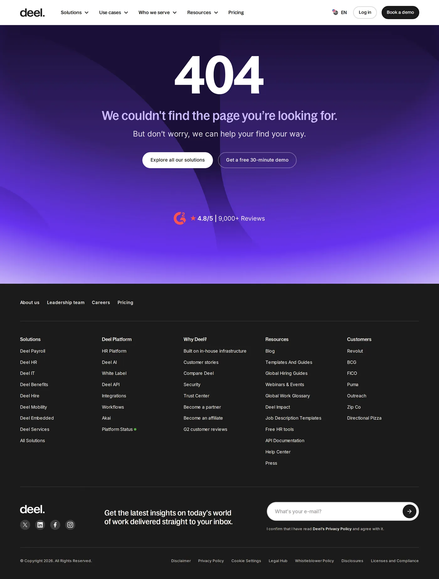 Deel — screenshot of the 404 page