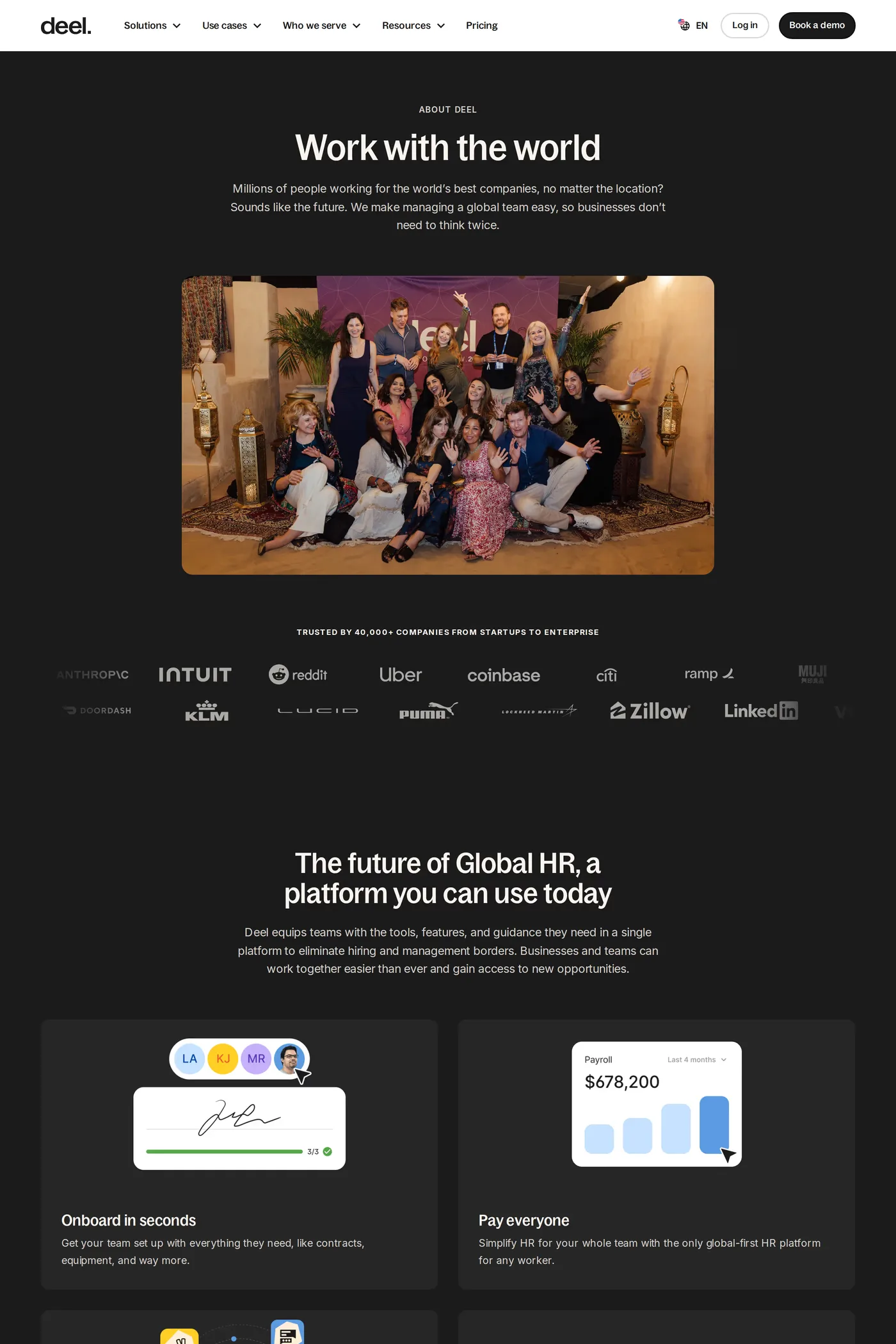 Deel — screenshot of the about page