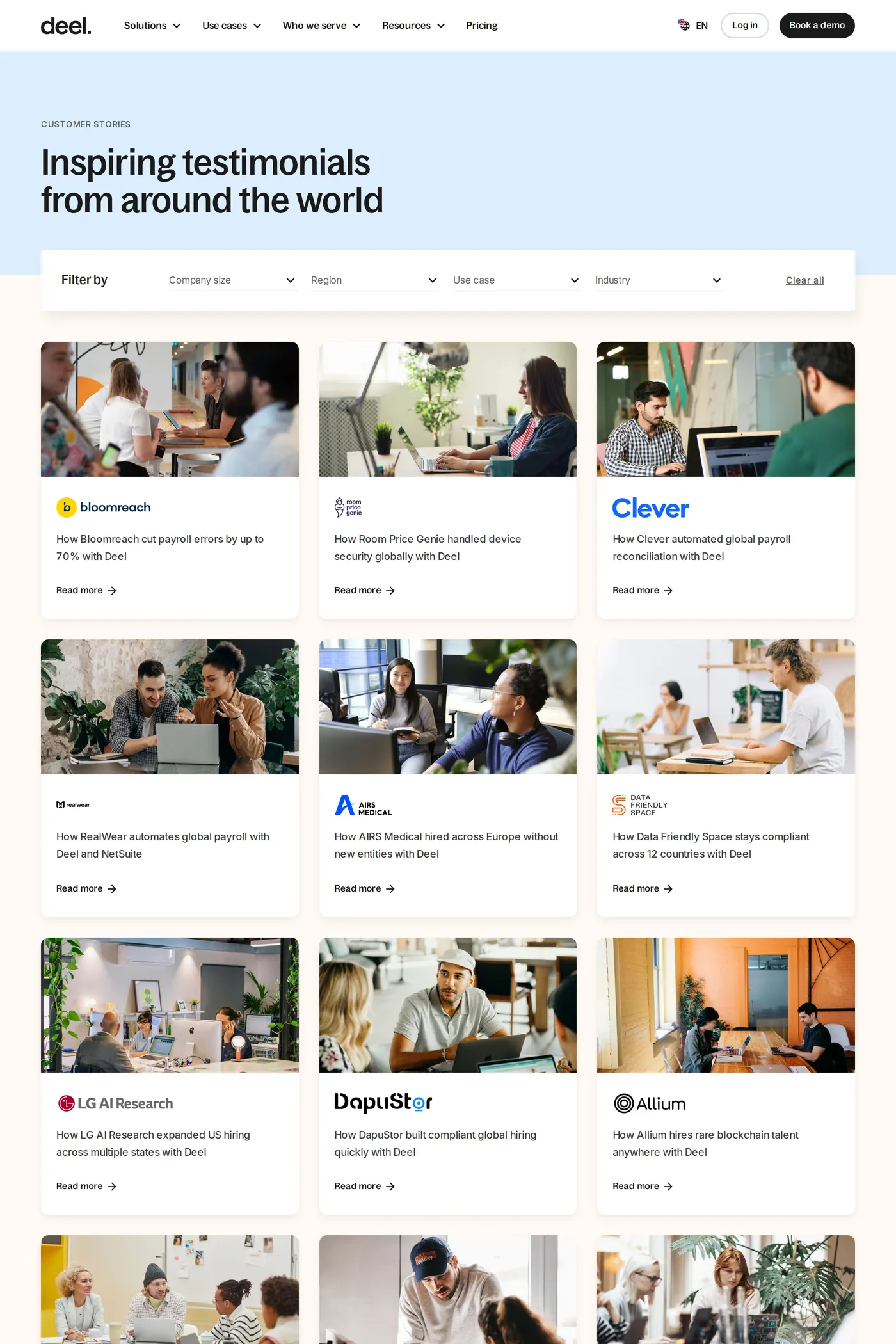 Deel — screenshot of the case studies page